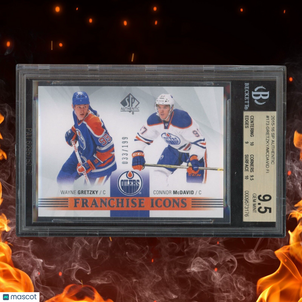 2015-16 SP Authentic CONNOR MCDAVID/WAYNE GRETZKY Rookie /199 Icons BGS 9.5 #173