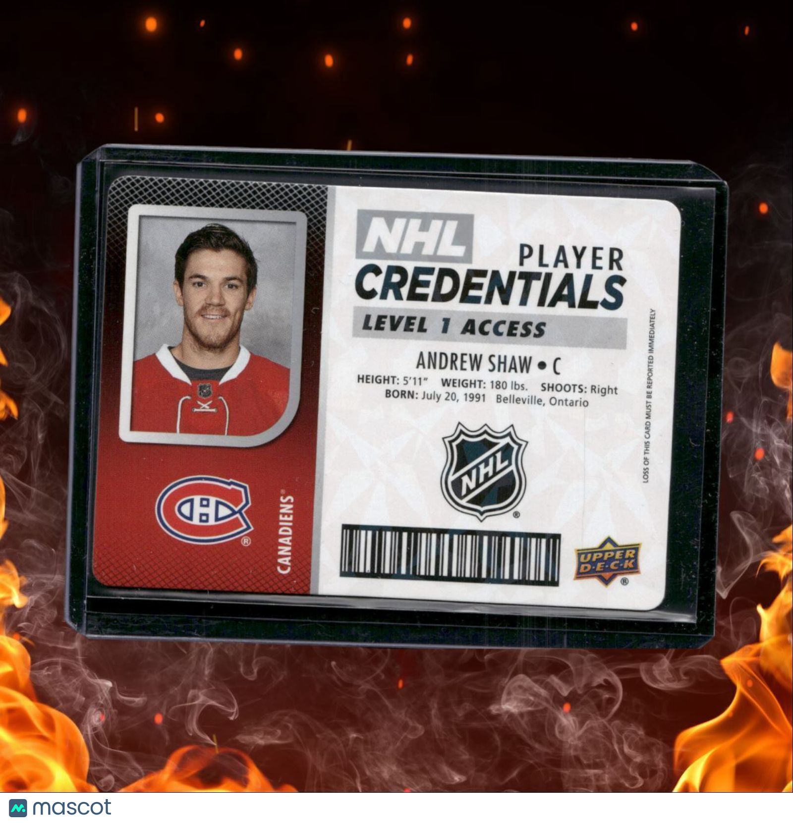2017-18 Upper Deck MVP Andrew Shaw Player Credentials Level 1 Rookie #NHL-AS