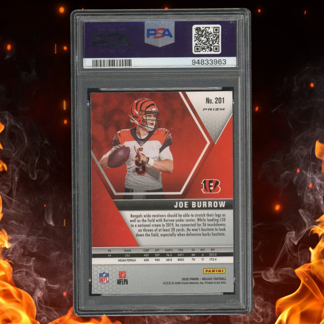 2020 Panini Mosaic Joe Burrow Silver Prizm Rookie #201 PSA 10