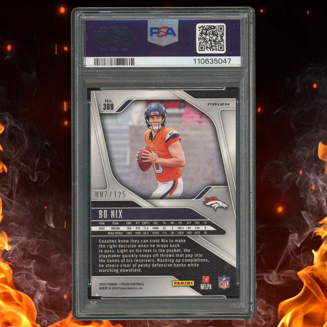2024 Panini Prizm Bo Nix Rookie Purple /125 #309 PSA 9