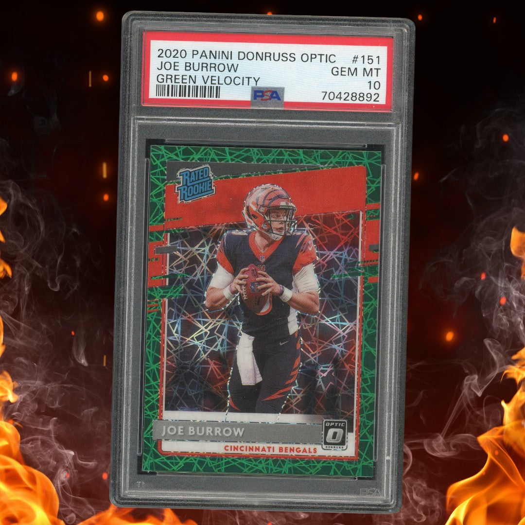2020 Panini Donruss Optic Joe Burrow Rated Rookie Green Velocity #151 PSA 10
