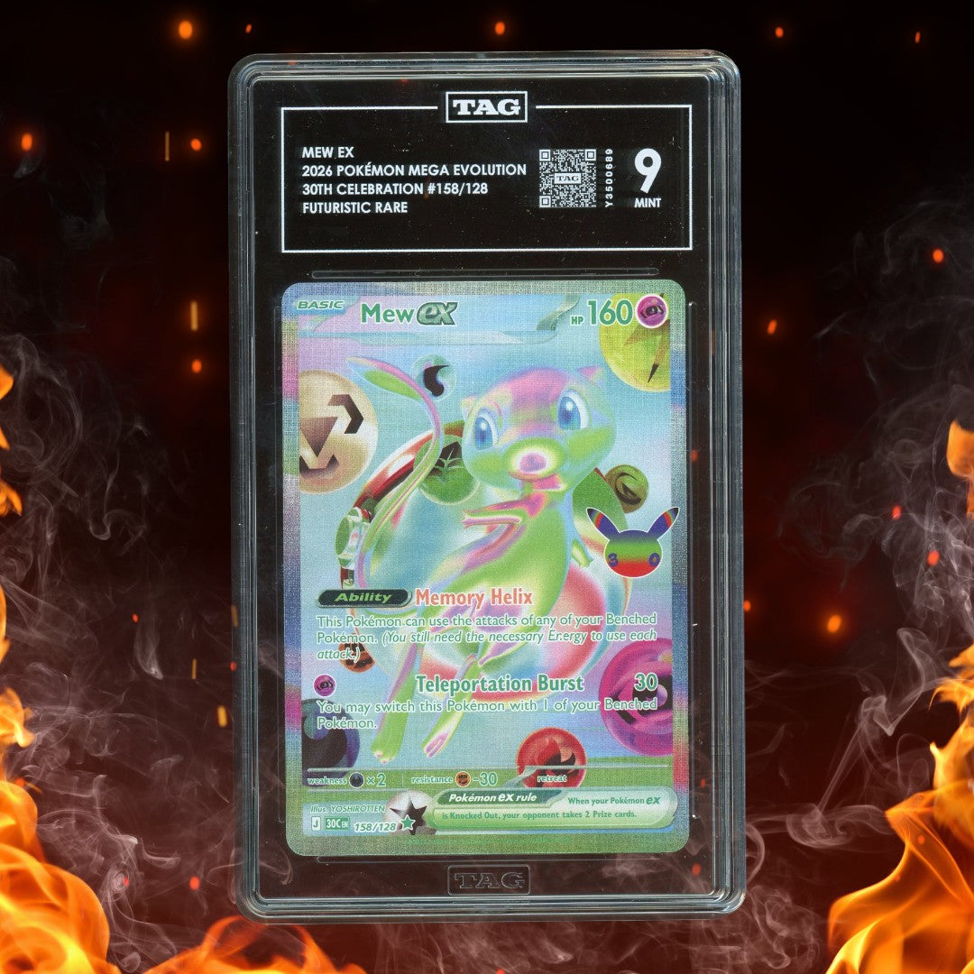 Pokemon Mega Evolution 30th Celebration Mew ex Futuristic Rare TAG 9 158/128