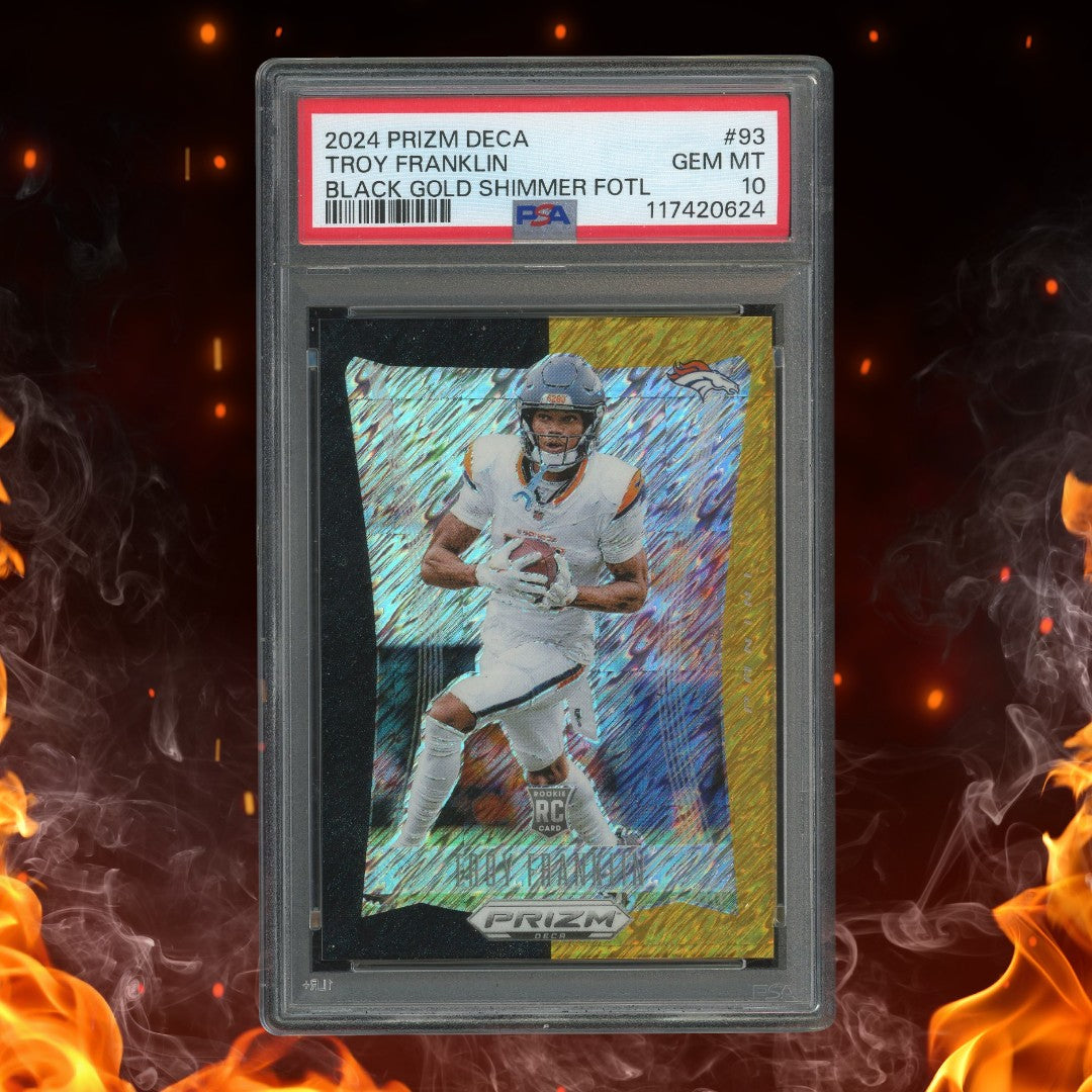 2024 Panini Prizm Deca Troy Franklin Black Gold Shimmer FOTL /8 Rookie PSA 10