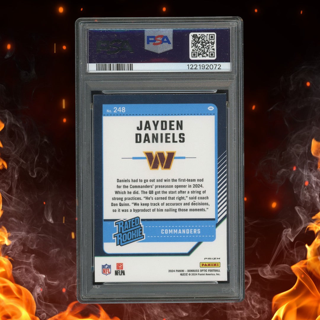 2024 Panini Donruss Optic Jayden Daniels Rated Rookie Blue Hyper #248 PSA 10