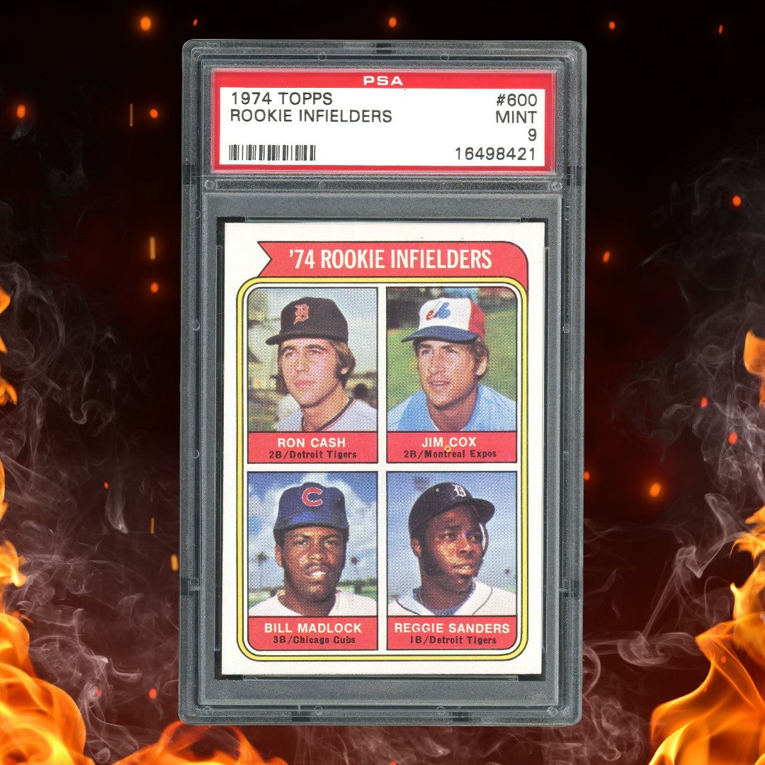 1974 Topps Ron Cash, Jim Cox, Bill Madlock, Reggie Sanders Rookie #600 PSA 9