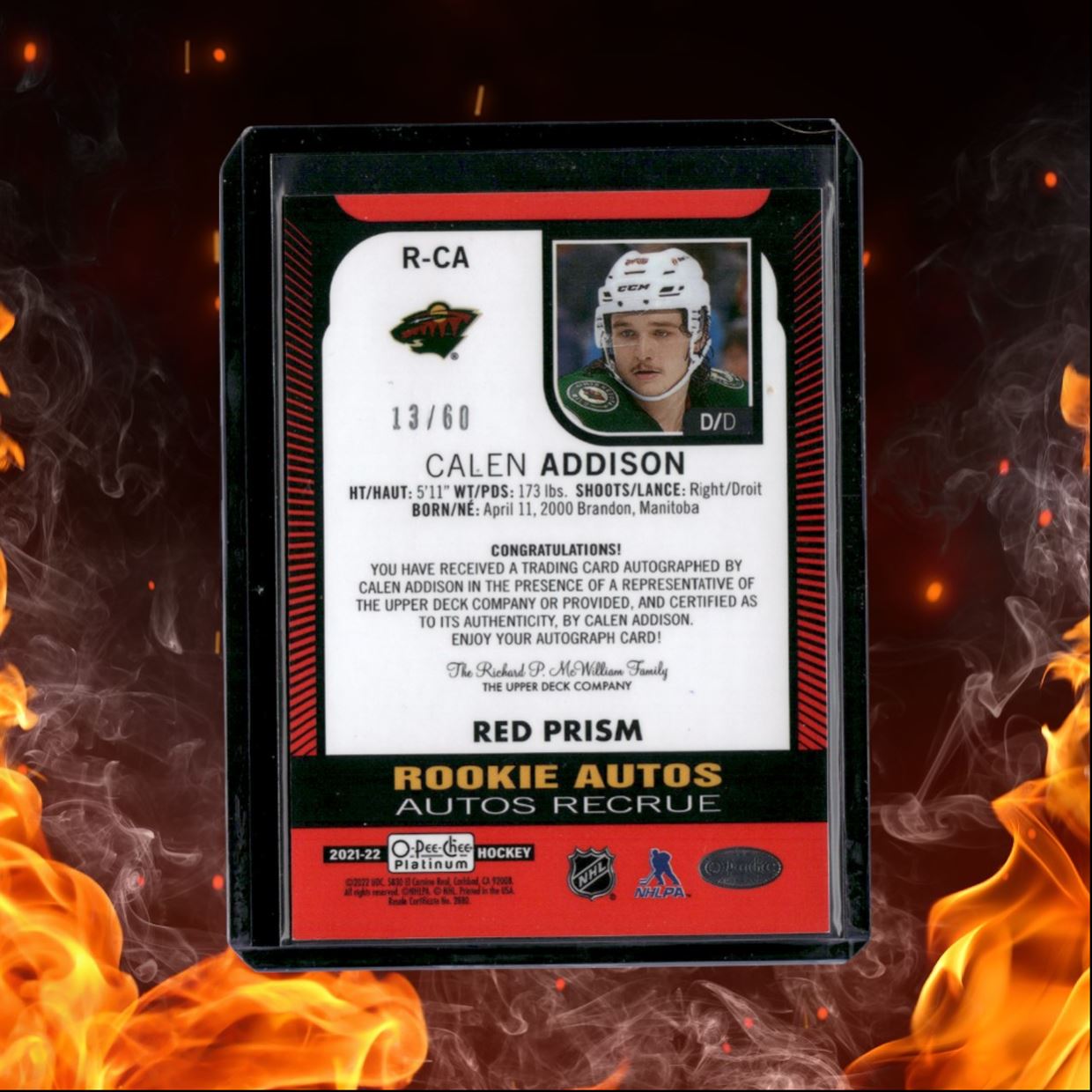 2021-22 O-Pee-Chee Platinum Calen Addison Red Prism Rookie Auto 13/60 #R-CA
