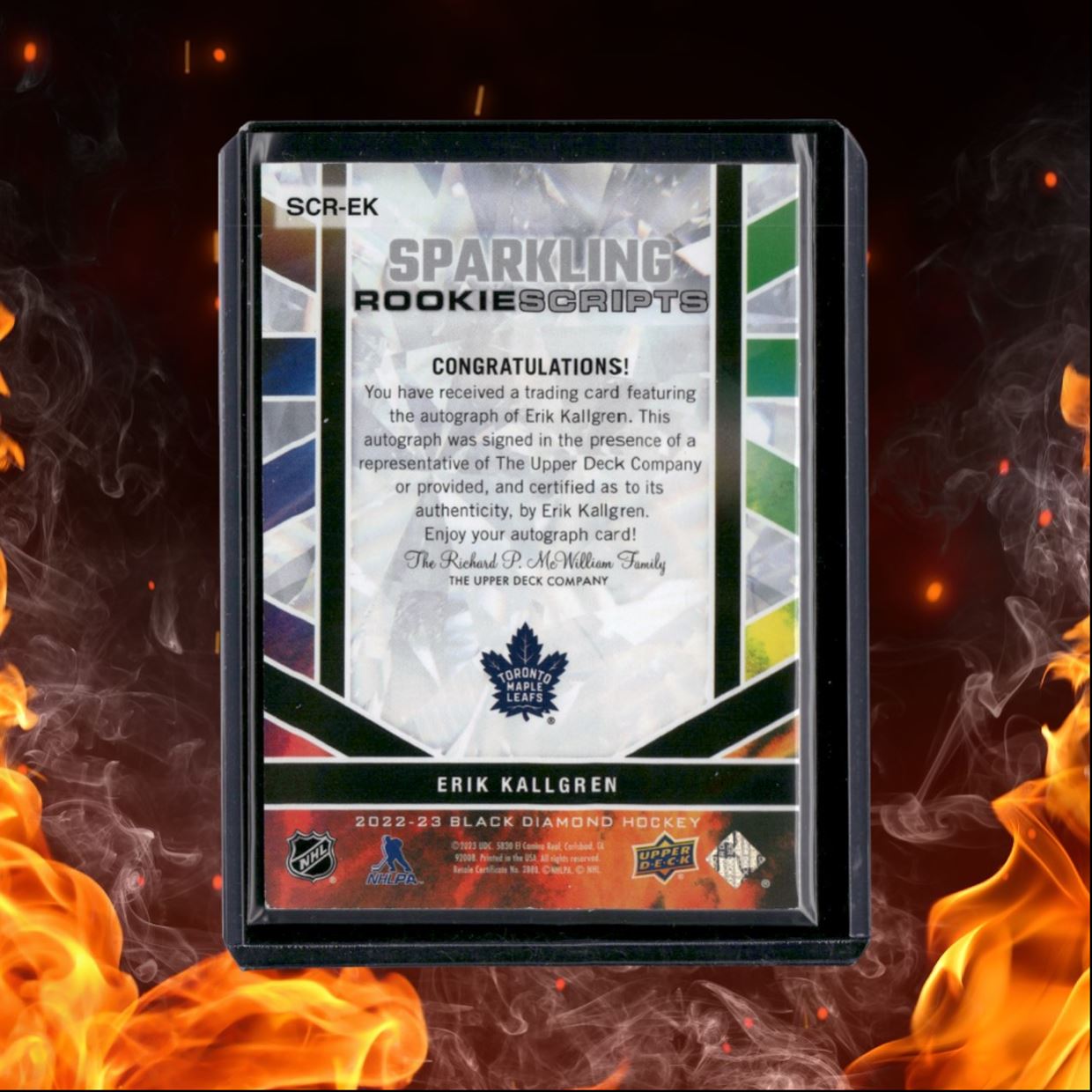 2022-23 Upper Deck Black Diamond Erik Kallgren Sparkling Scripts Rookie Auto