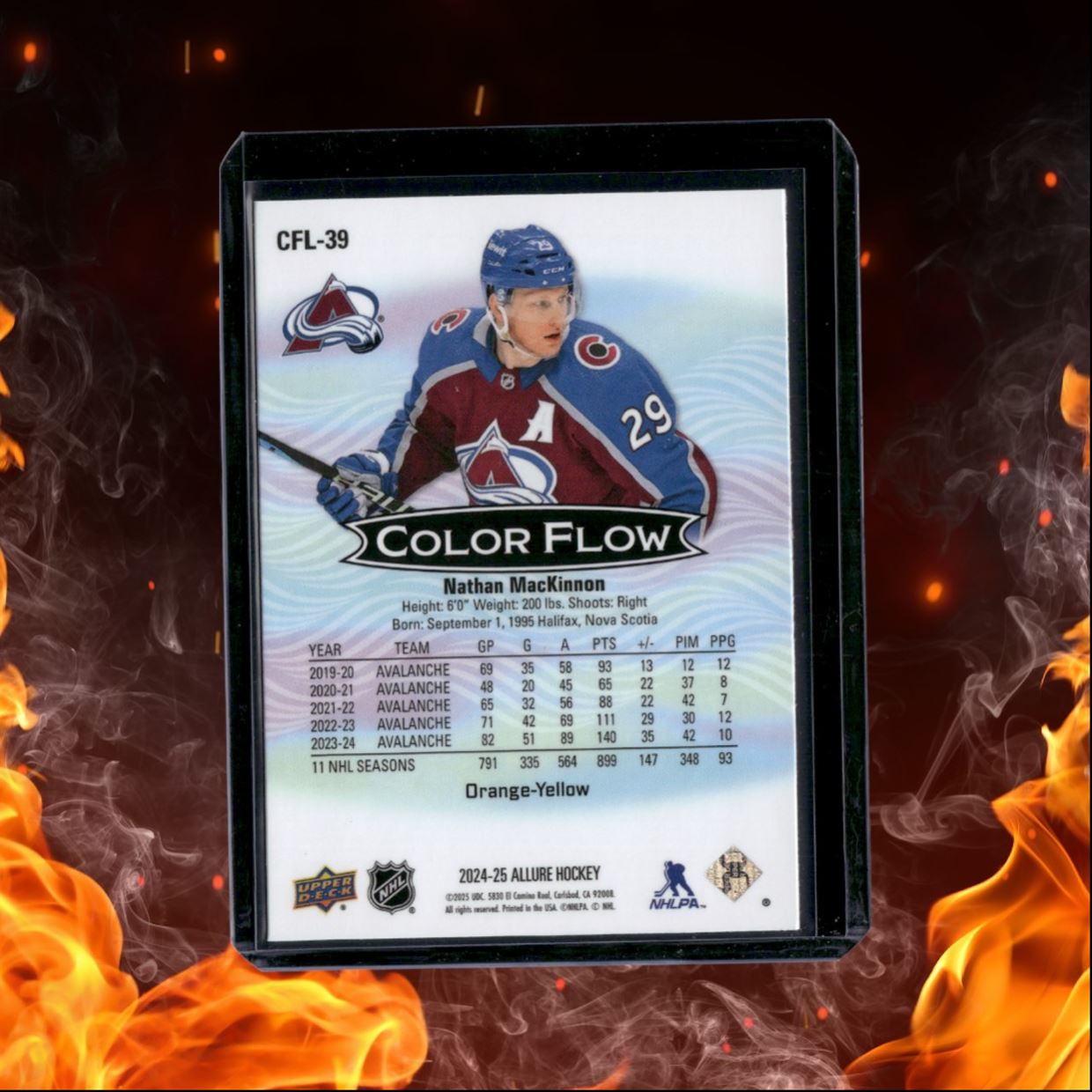 2024-25 Upper Deck Allure Nathan MacKinnon Color Flow Orange Yellow #CFL-39