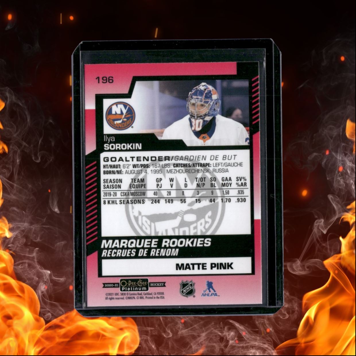 2020-21 O-Pee-Chee Platinum Ilya Sorokin Matte Pink Marquee Rookie #196