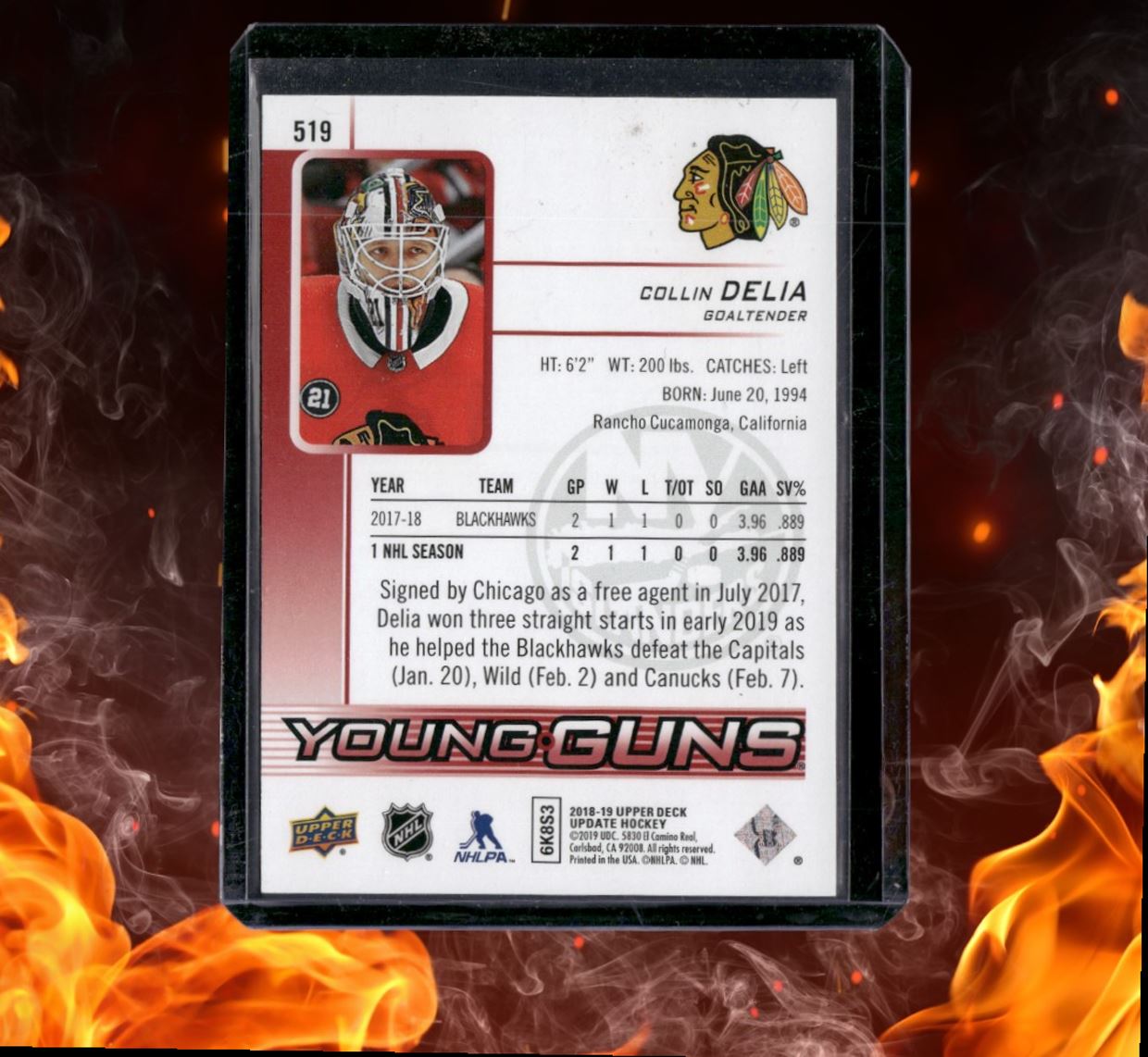 2018-19 SP Authentic Collin Delia Young Guns UD Exclusives UD Update Rookie