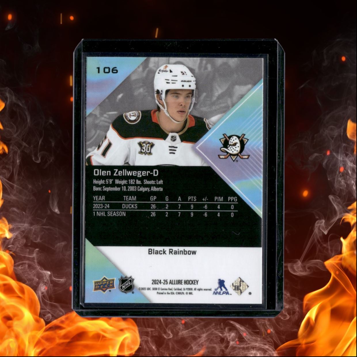 2024-25 Upper Deck Allure Olen Zellweger Black Rainbow (B) Rookie #106