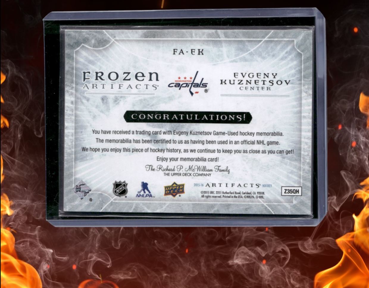 2015-16 Upper Deck Artifacts Evgeny Kuznetsov Frozen Jersey #FA-EK