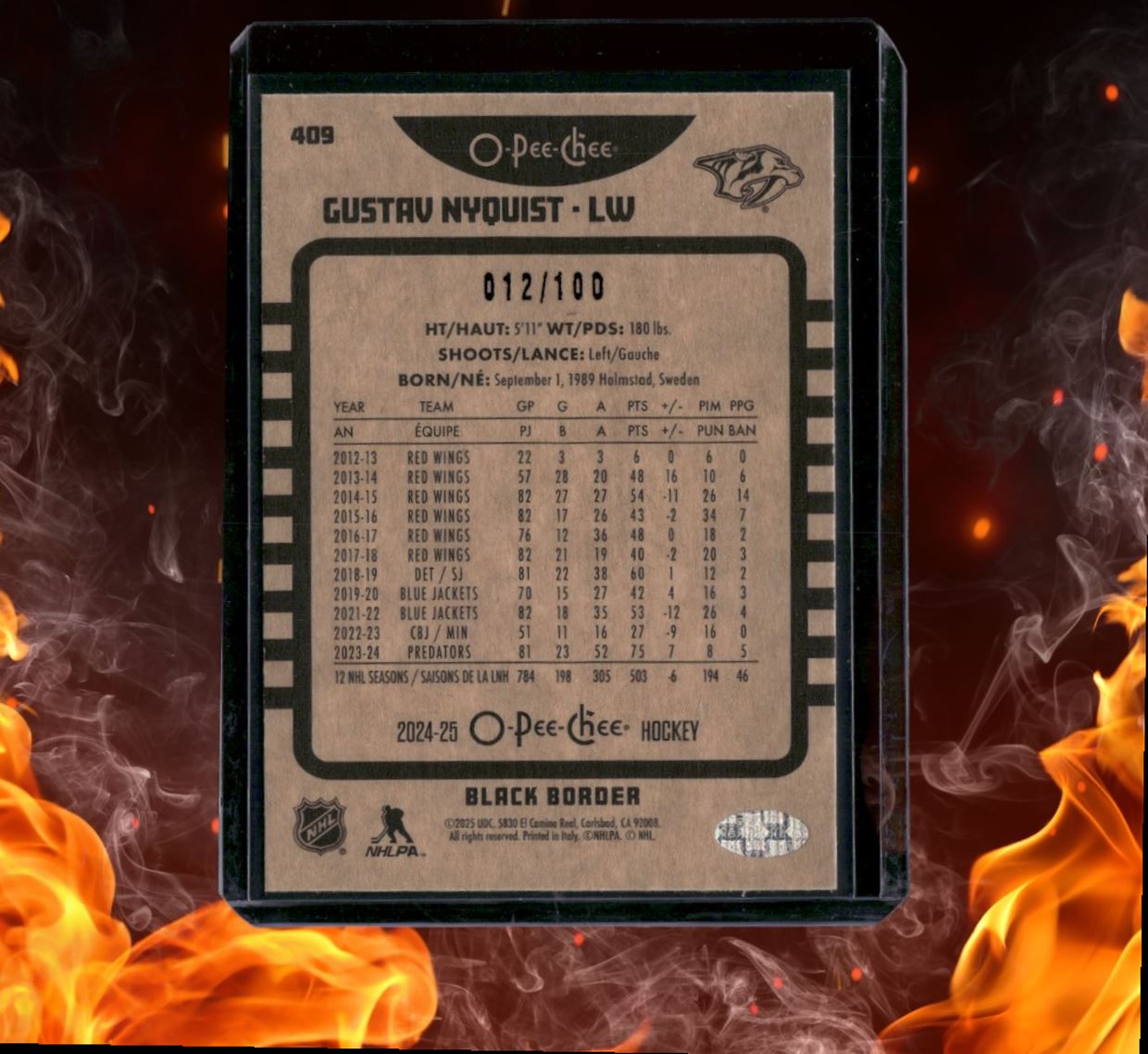 2024-25 O-Pee-Chee Gustav Nyquist Retro Black Border 012/100 #409