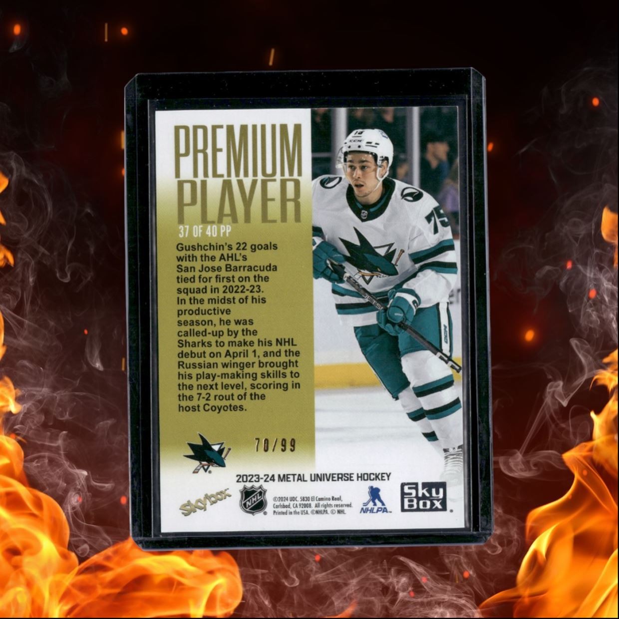 2023-24 SkyBox Metal Universe Danil Gushkin Premium Player Gold Spectrum Rookie