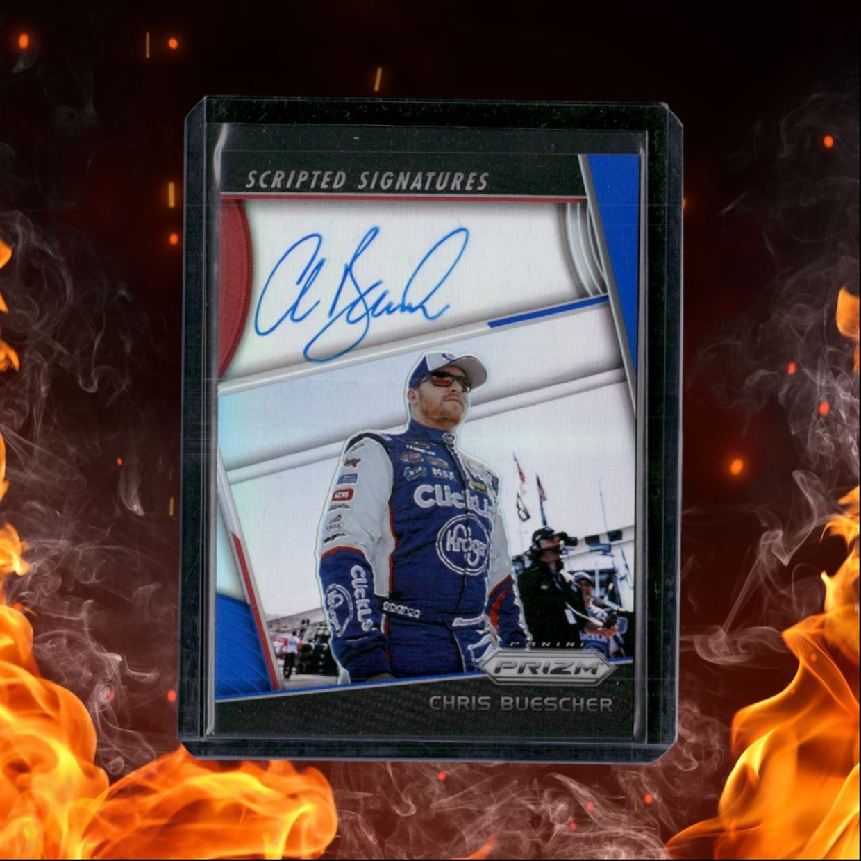 2018 Panini Prizm Racing Chris Buescher Scripted Signatures Red White Blue Prizm