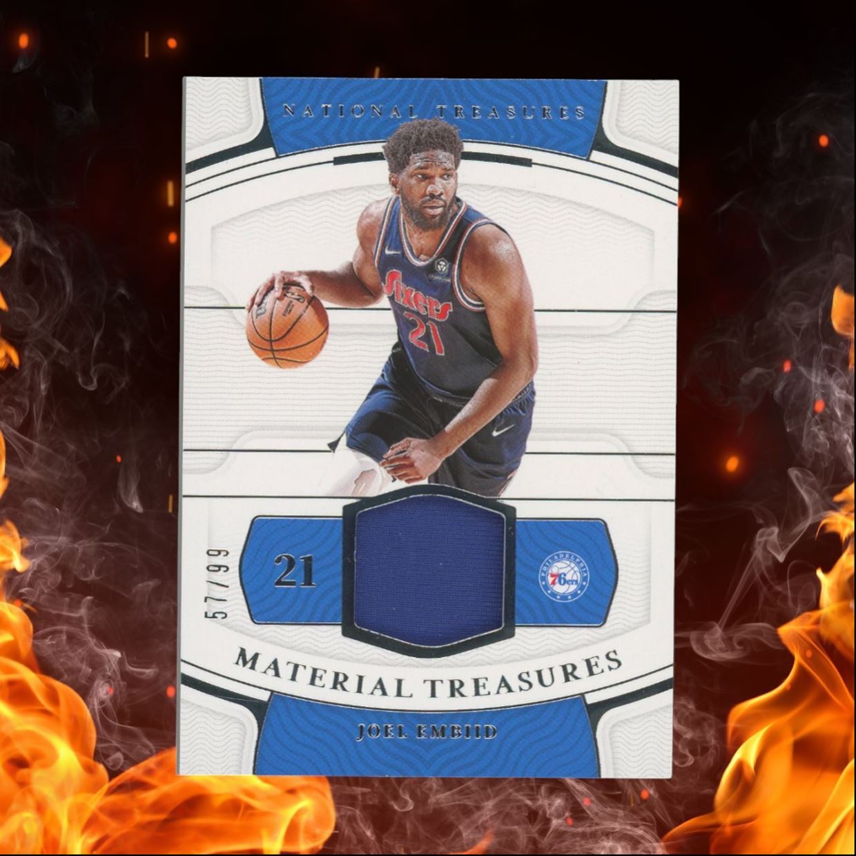 2021-22 Panini National Treasures Joel Embiid Material Treasures Jersey 57/99