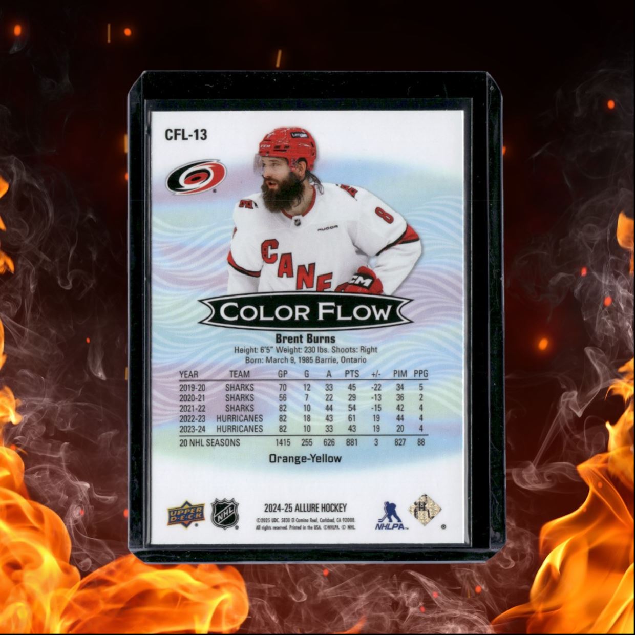 2024-25 Upper Deck Allure Brent Burns Color Flow Orange Yellow #CFL-13
