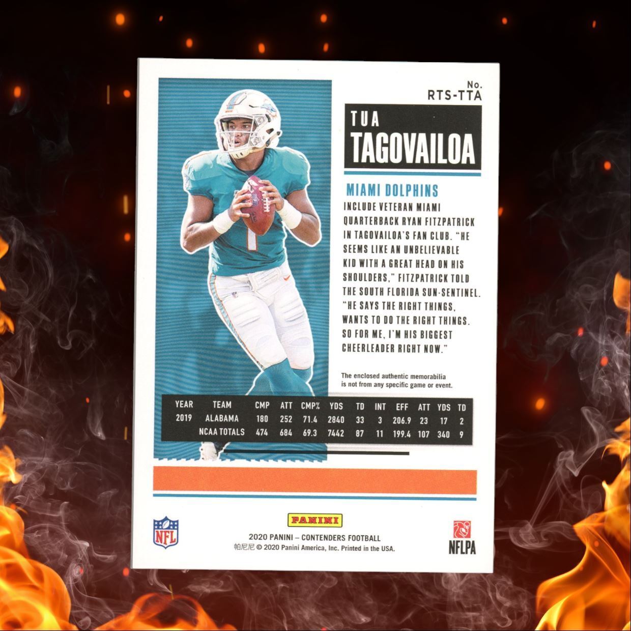 2020 Panini Contenders Rookie Ticket Swatches Tua Tagovailoa #RTS-TTA