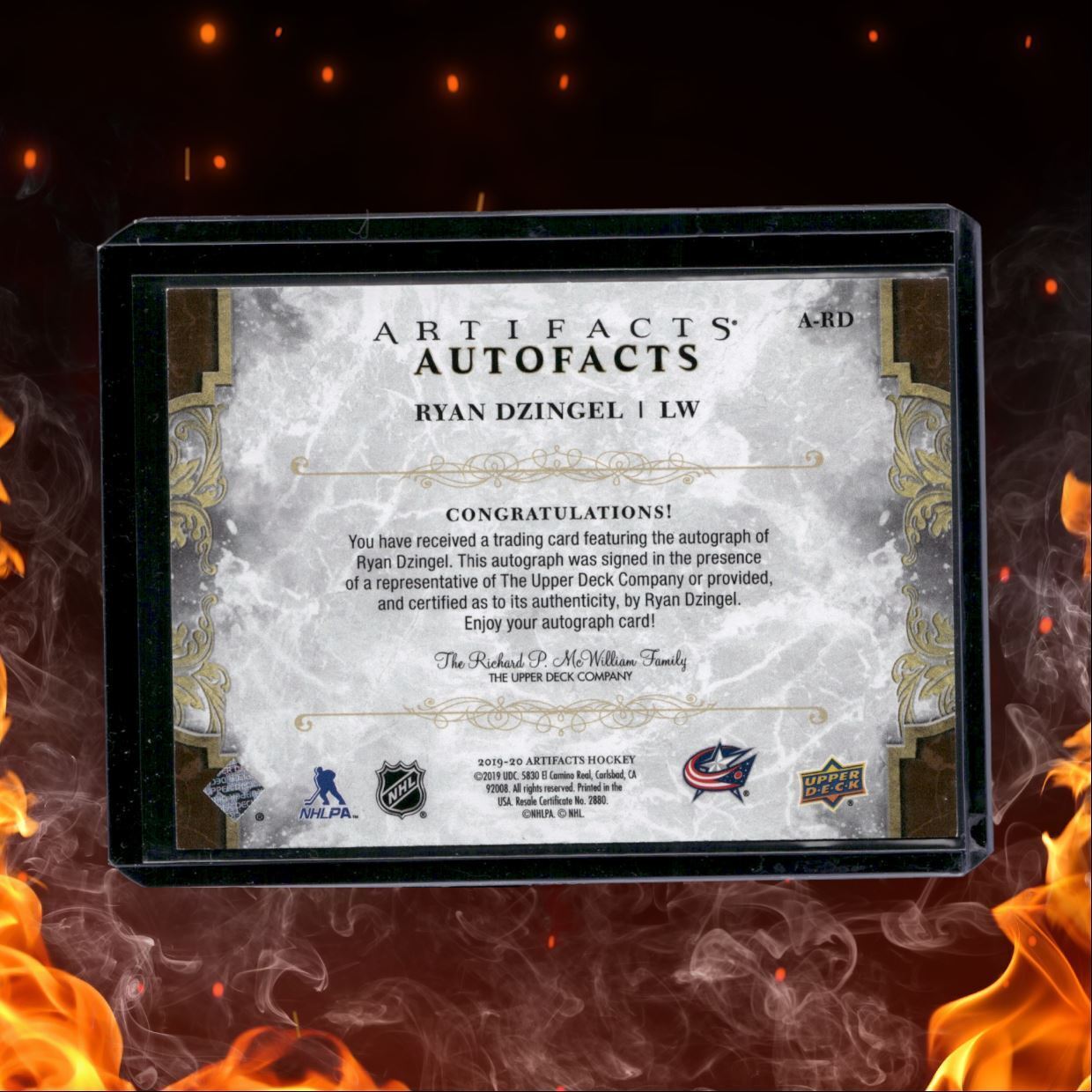 2019-20 Upper Deck Artifacts Ryan Dzingel Autofacts Auto #A-RD