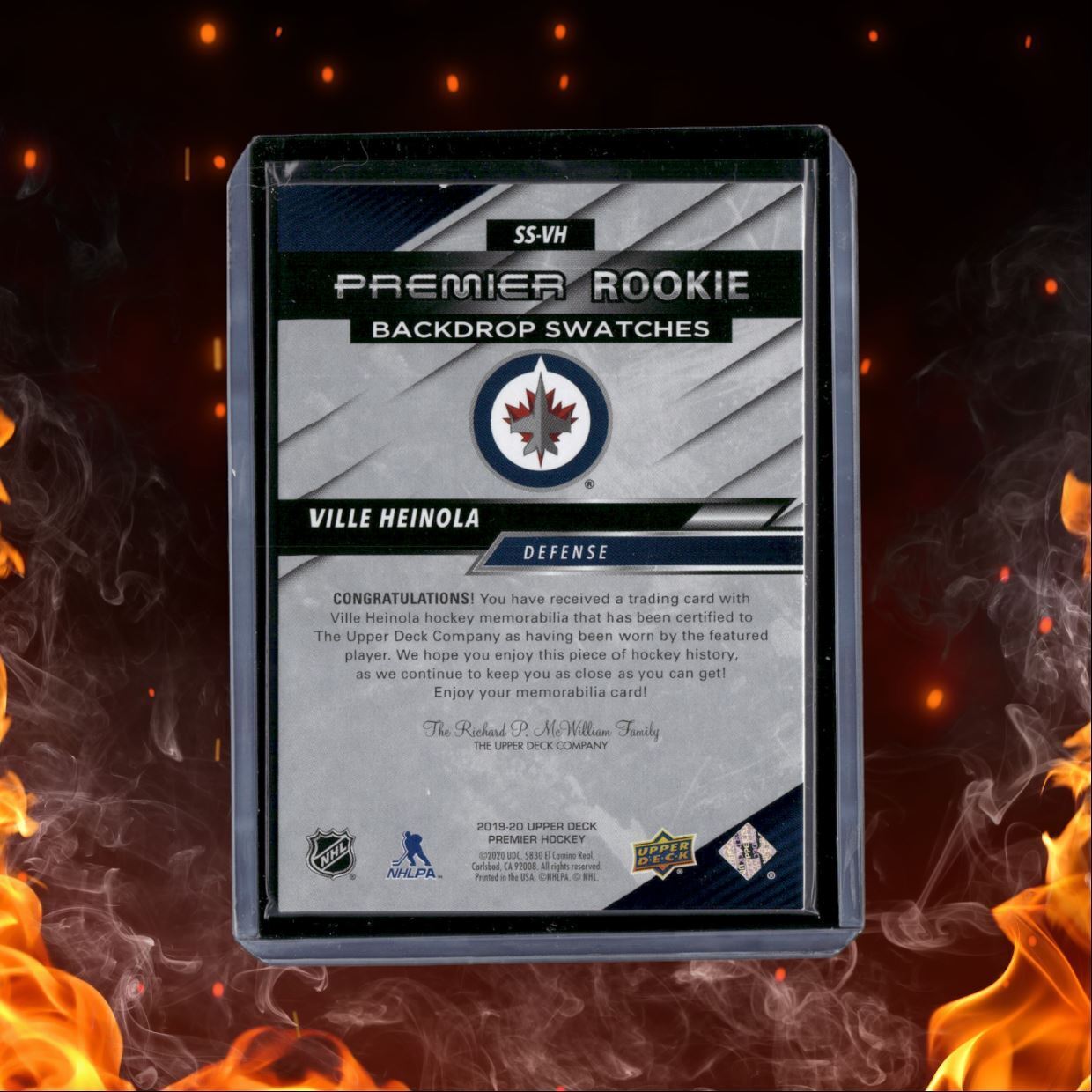 2019-20 Upper Deck Premier Ville Heinola Backdrop Swatches Rookie 96/99 #SS-VH