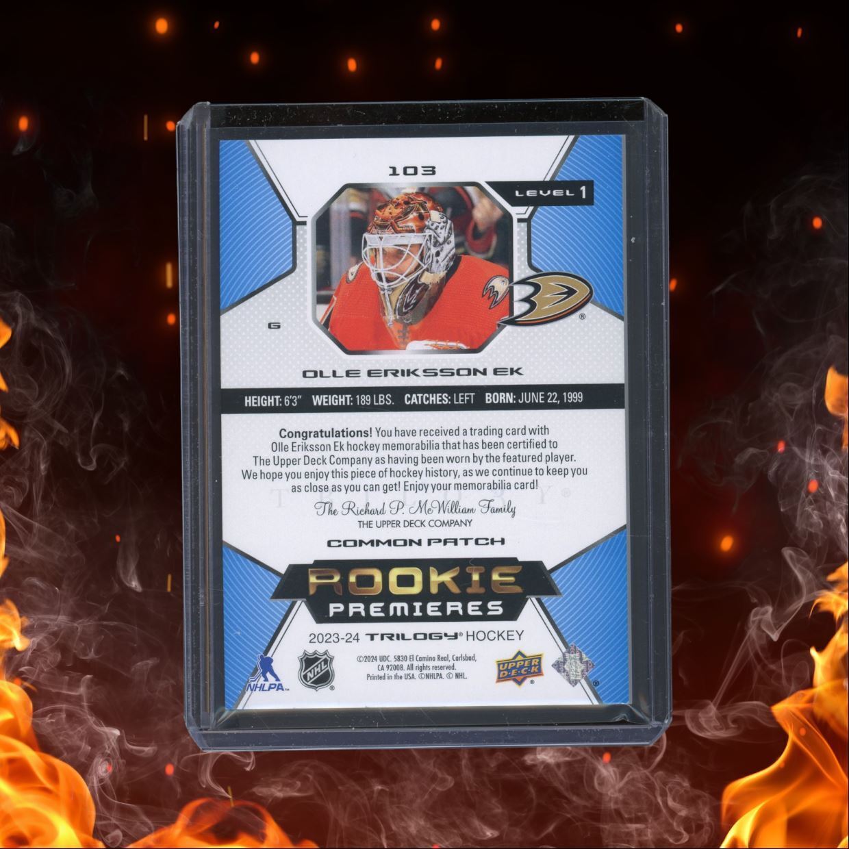 2023-24 Upper Deck Trilogy Olle Eriksson Ek Premieres Jersey Level 1 Rookie