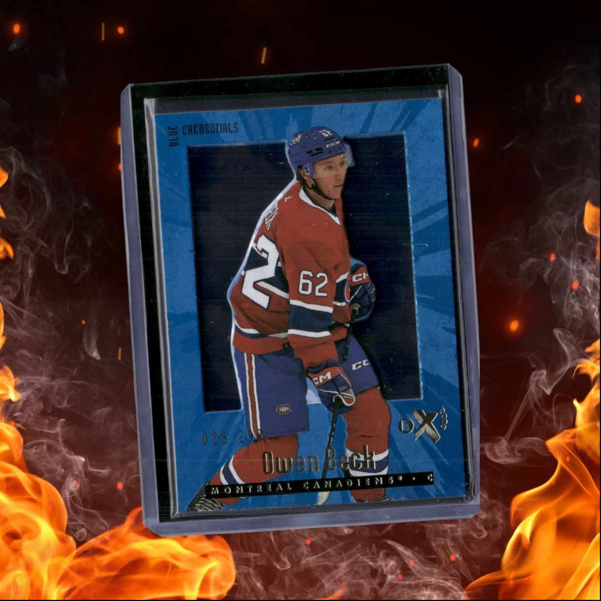 2023-24 SkyBox EX 2000 Owen Beck Blue Credentials Rookie 026/299 #135