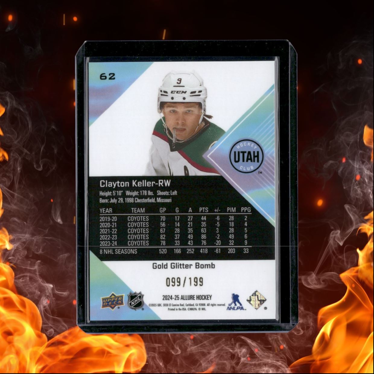 2024-25 Upper Deck Allure Clayton Keller Gold Glitter Bomb 099/199 #62