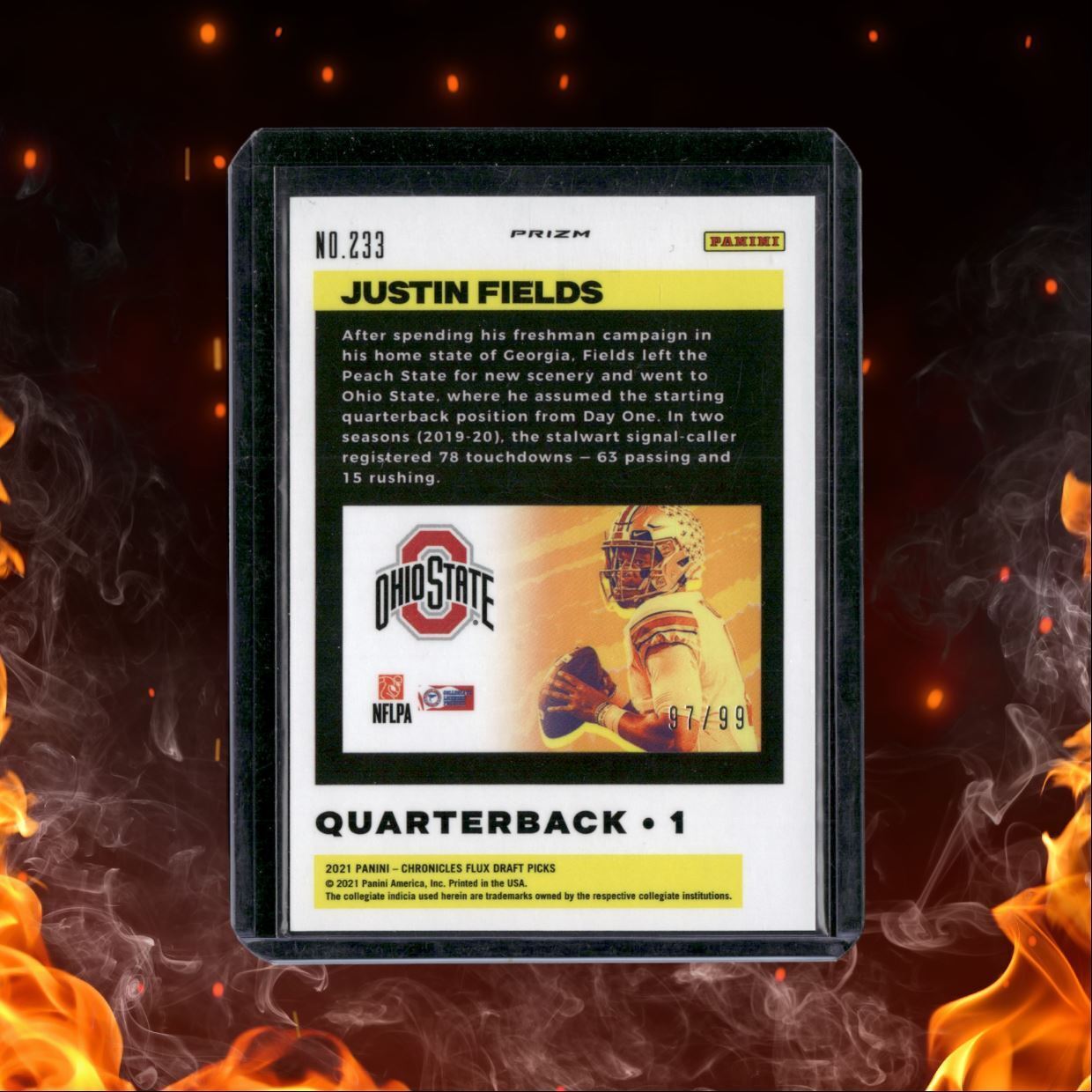 2021 Panini Chronicles Flux Justin Fields Blue Prizm Rookie 97/99 #233