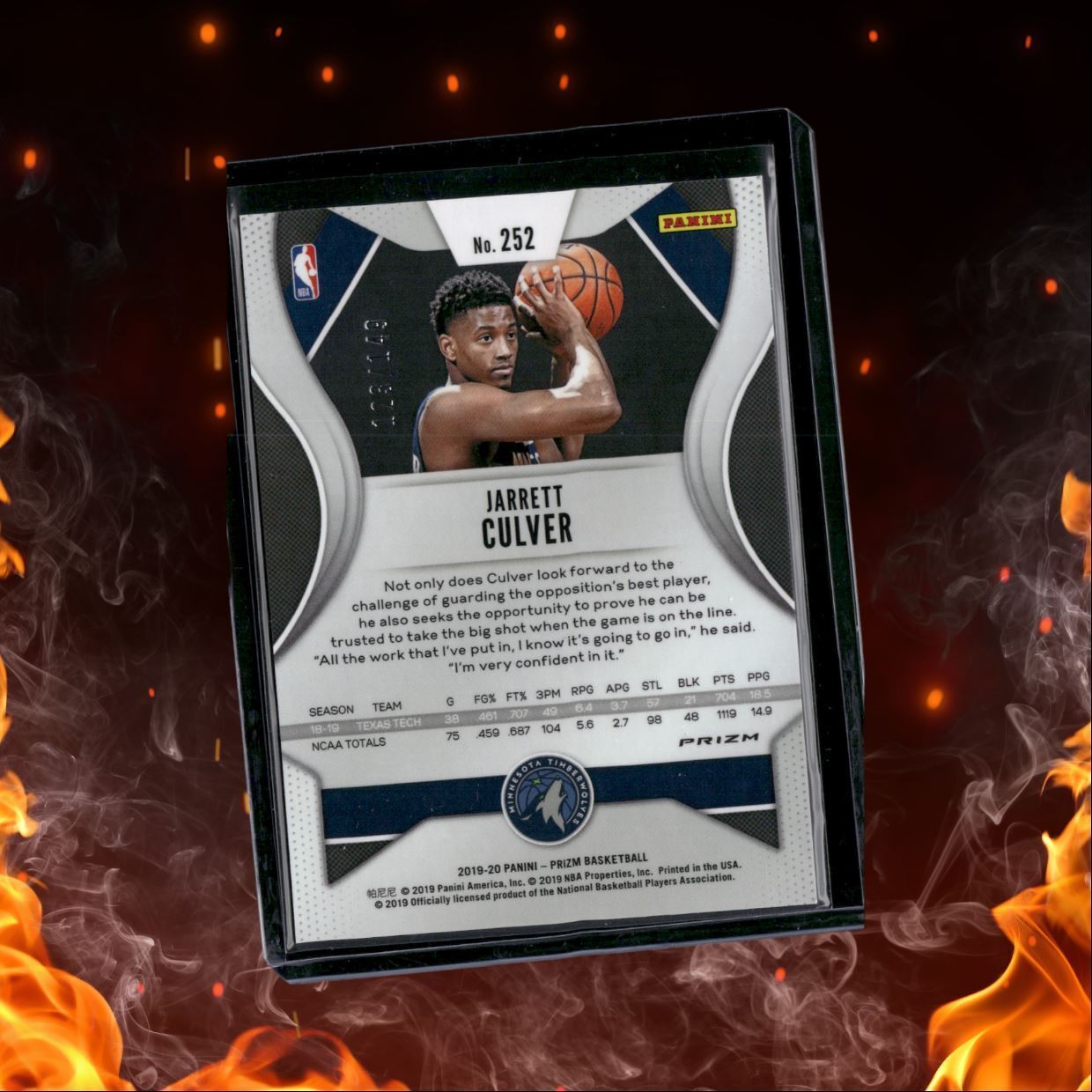 2019-20 Panini Prizm Jarrett Culver Purple Cracked Ice Prizm Rookie 123/149 #252