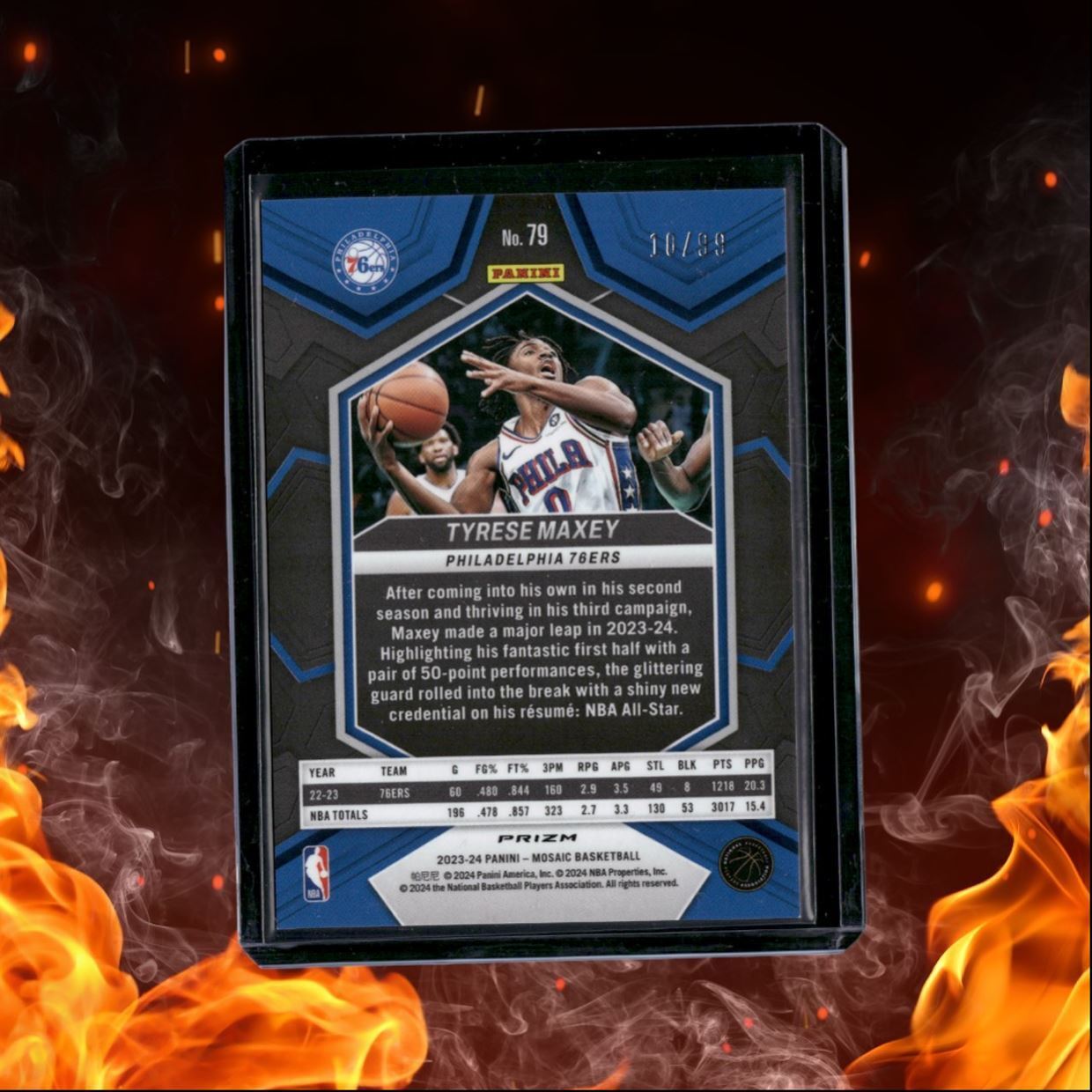 2023-24 Panini Mosaic Tyrese Maxey Purple Mosaic Prizm 10/99 #79