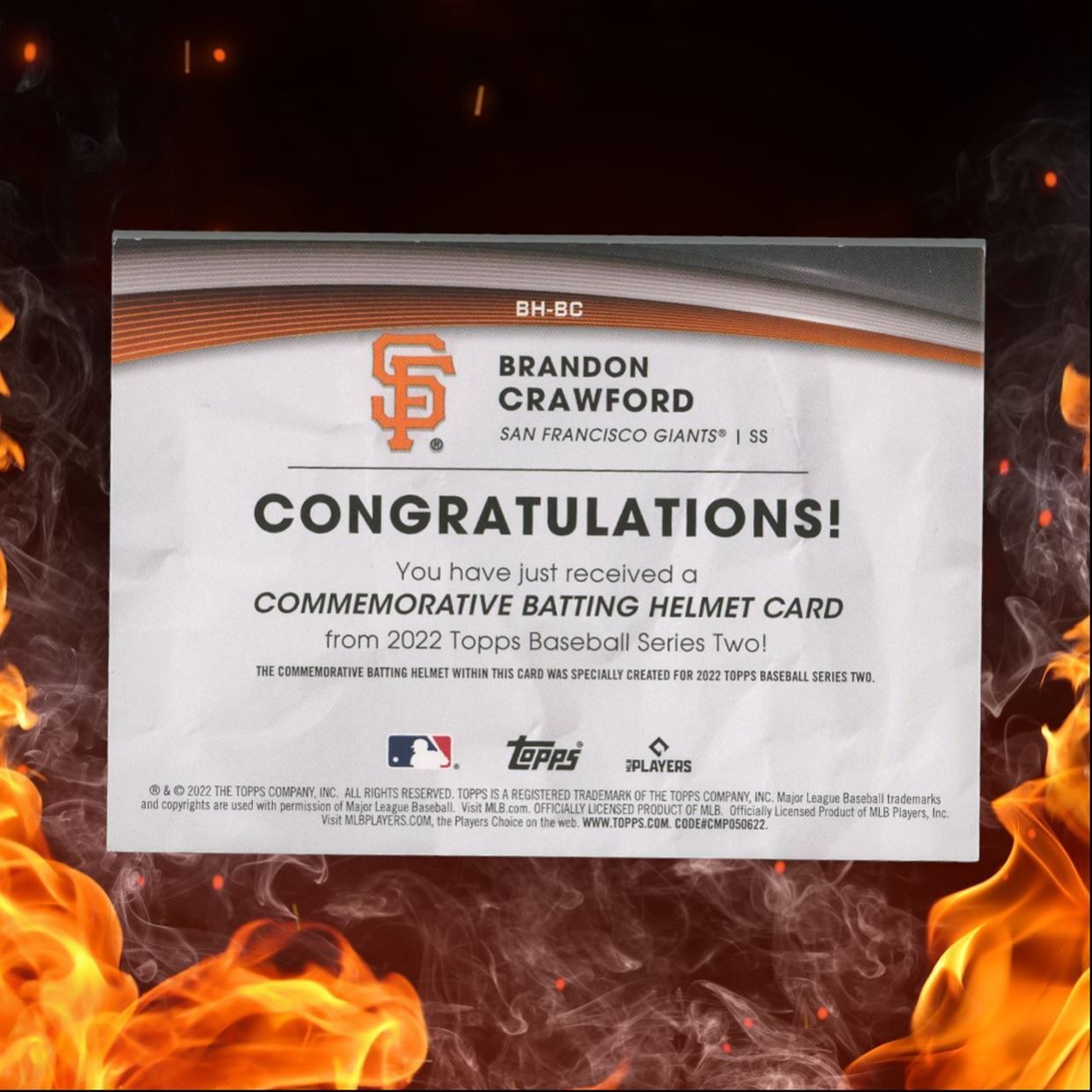 2022 Topps Brandon Crawford Batting Helmet Commemorative Relic #BH-BC