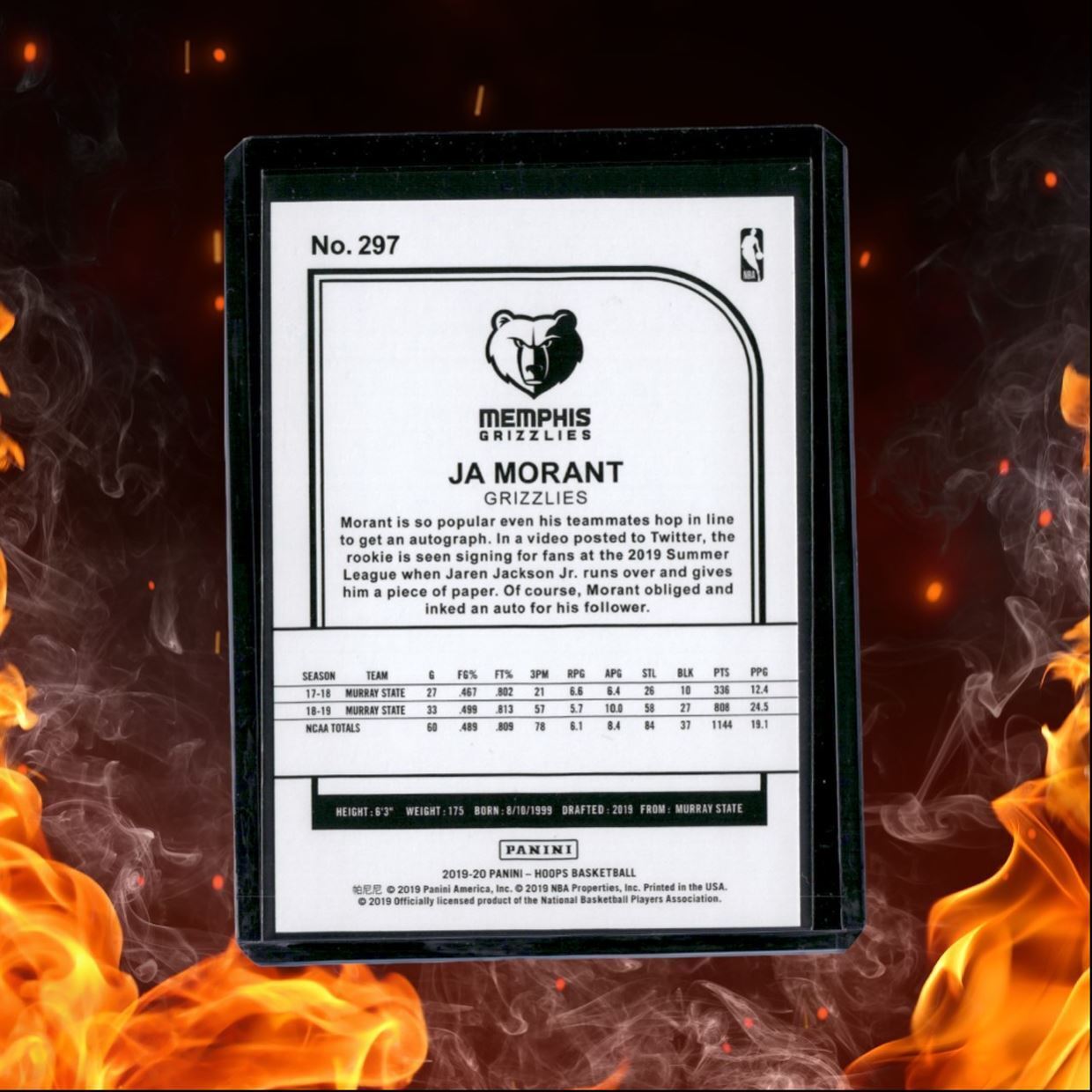 2019-20 Panini Hoops Premium Stock Ja Morant Rookie #297