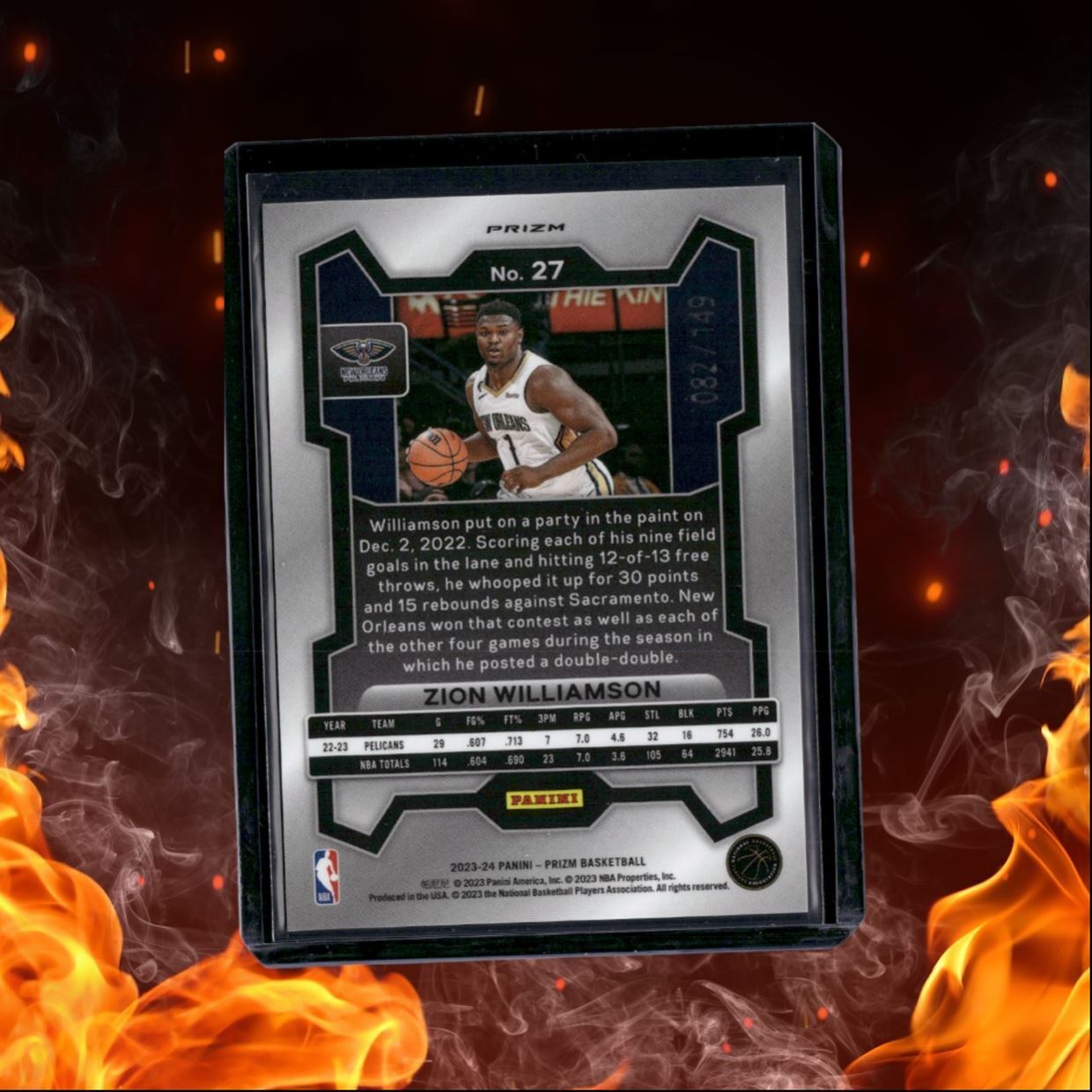 2023-24 Panini Prizm Zion Williamson Purple Cracked Ice Prizm 082/149 #27