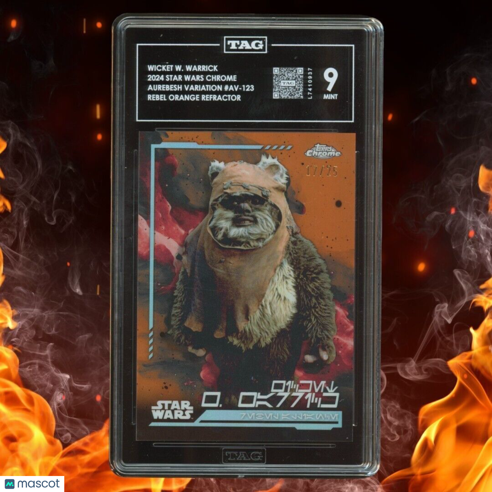2024 Topps Star Wars Chrome WICKET W WARRICK Aurebesh /25 Orange Refractor TAG 9