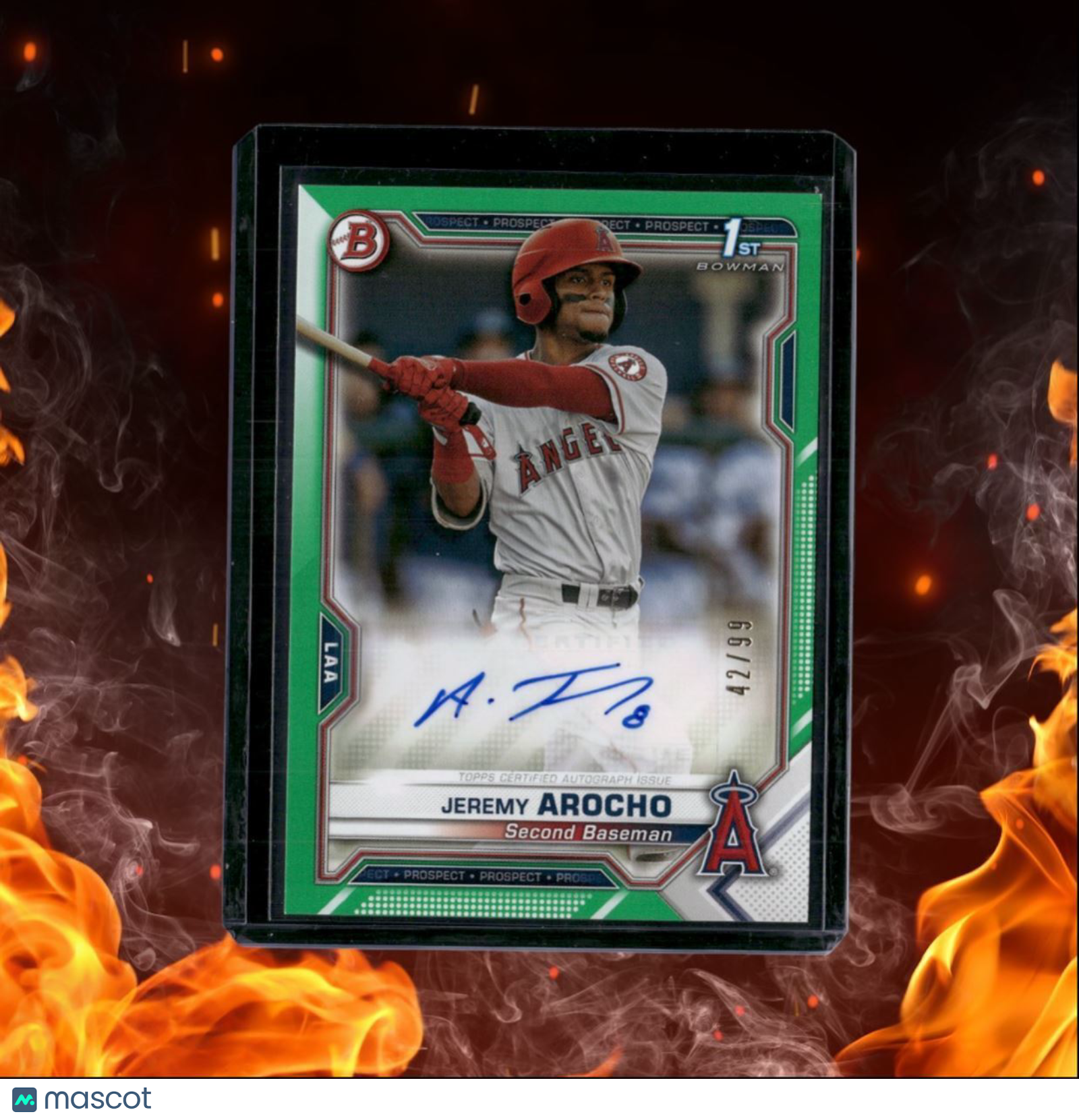 2021 Bowman Paper Prospects Jeremy Arocho 1st Prospect Green Auto 42/99 #PAPR-JA