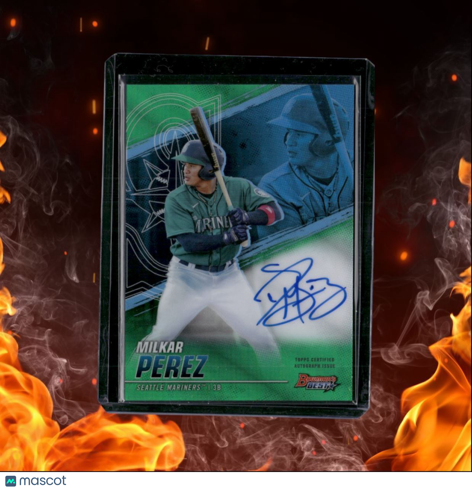 2021 Bowman's Best Milkar Perez Prospect Best of 2021 Green Refractor Auto 48/99