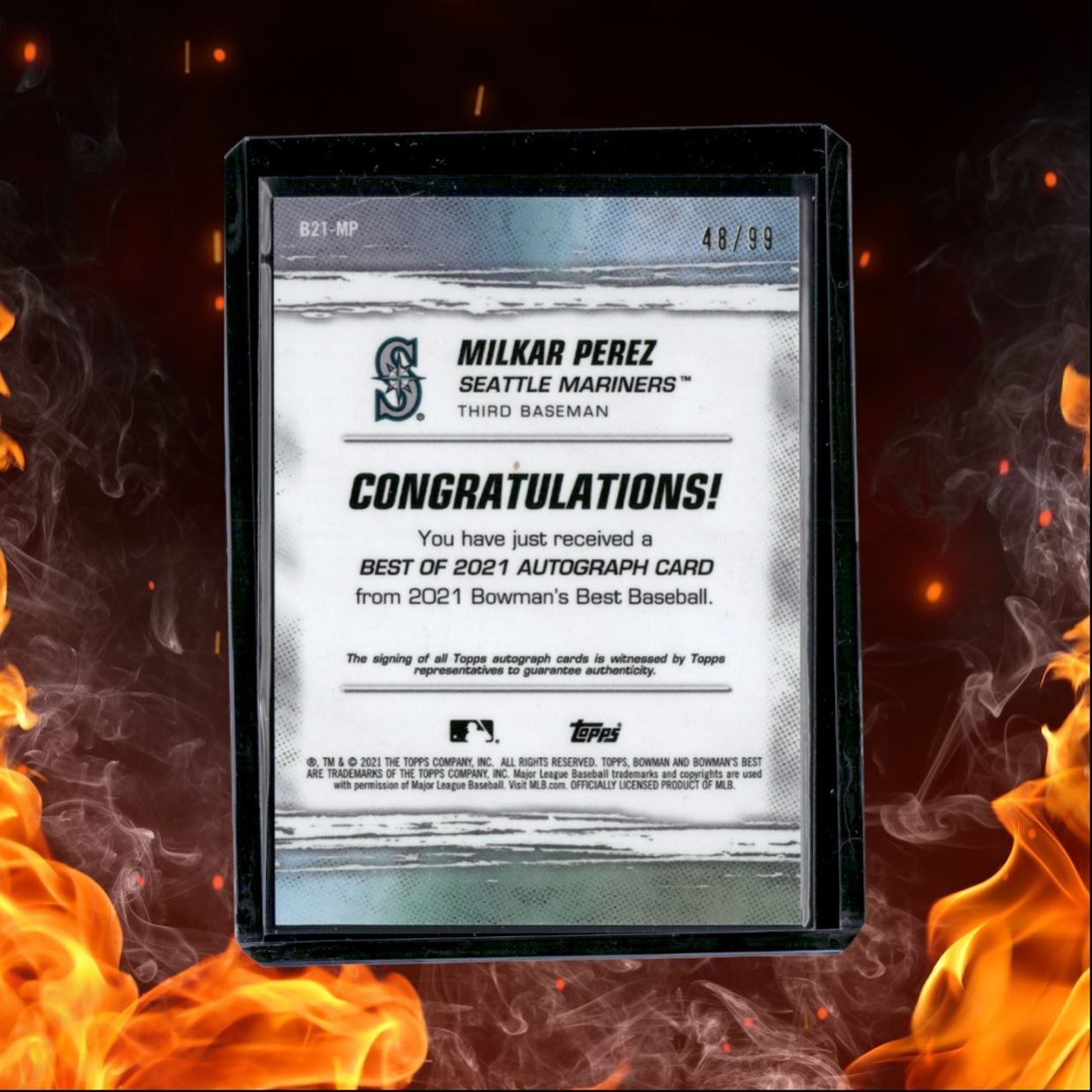 2021 Bowman's Best Milkar Perez Prospect Best of 2021 Green Refractor Auto 48/99