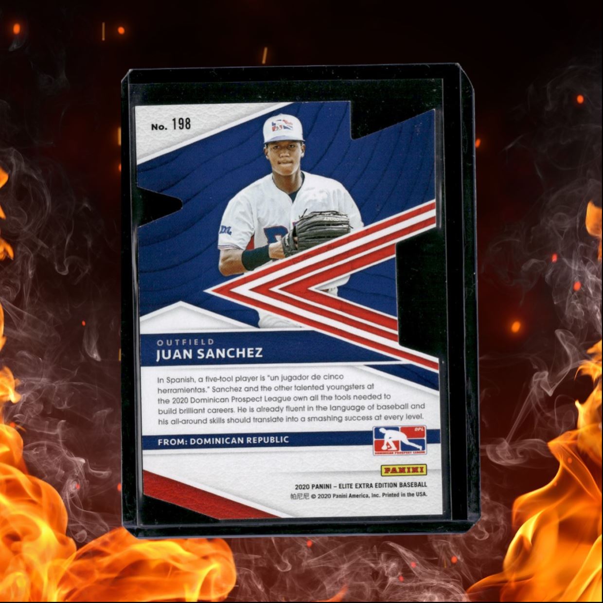 2020 Panini Elite Extra Edition Juan Sanchez Decade Die-Cut Holo 002/999 #198