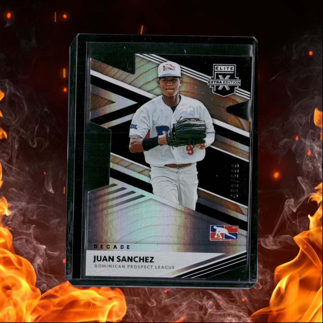 2020 Panini Elite Extra Edition Juan Sanchez Decade Die-Cut Holo 002/999 #198