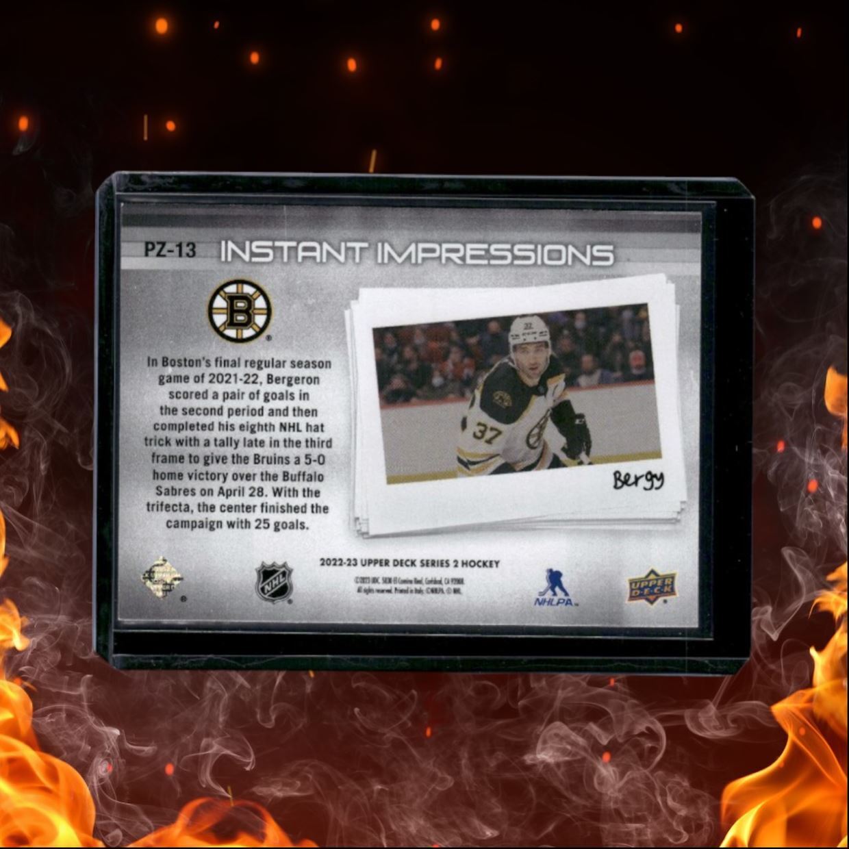 2022-23 Upper Deck Patrice Bergeron "Bergy" Instant Impressions Nickname #PZ-13