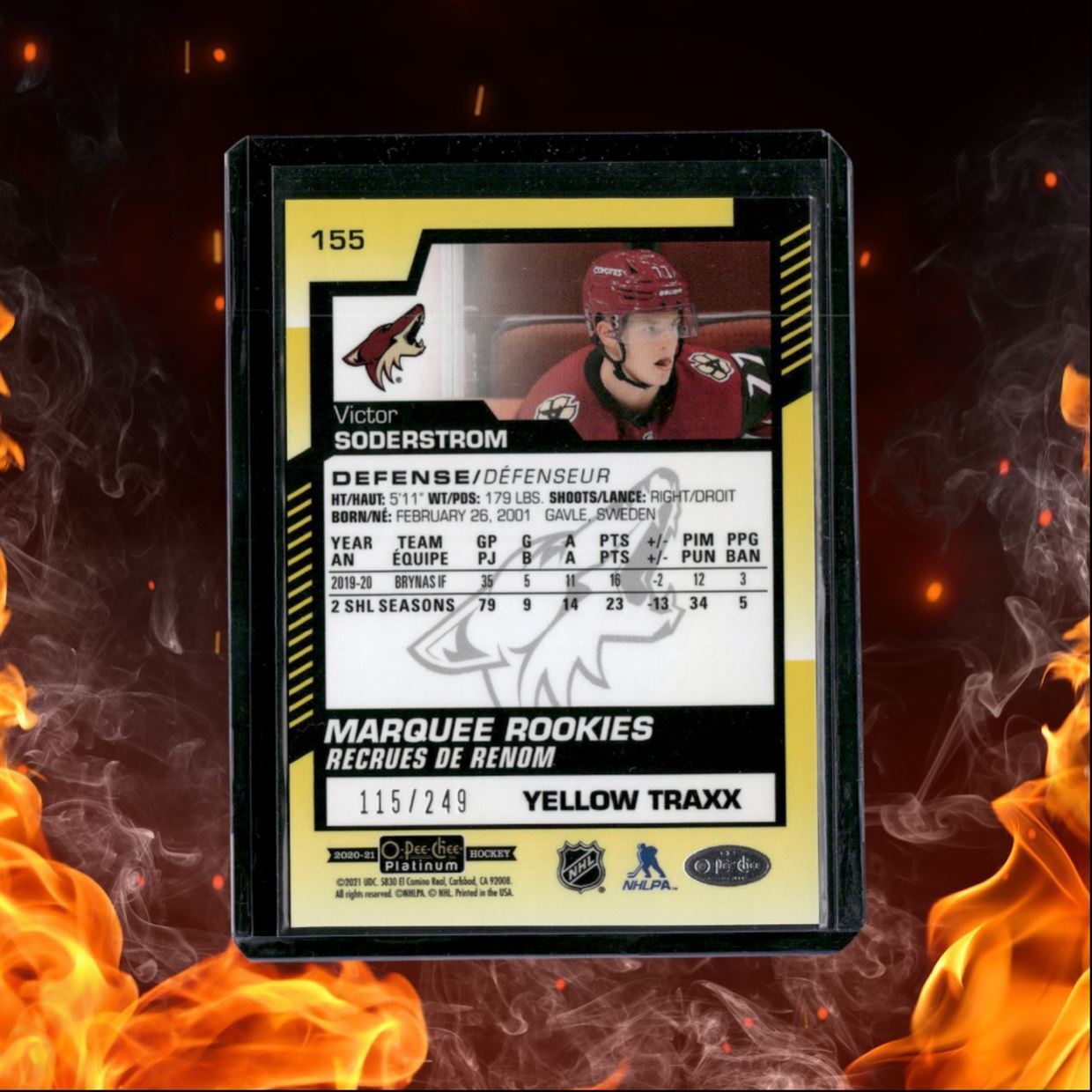 2020-21 O-Pee-Chee Platinum Victor Soderstrom Marquee Yellow Traxx Rookie