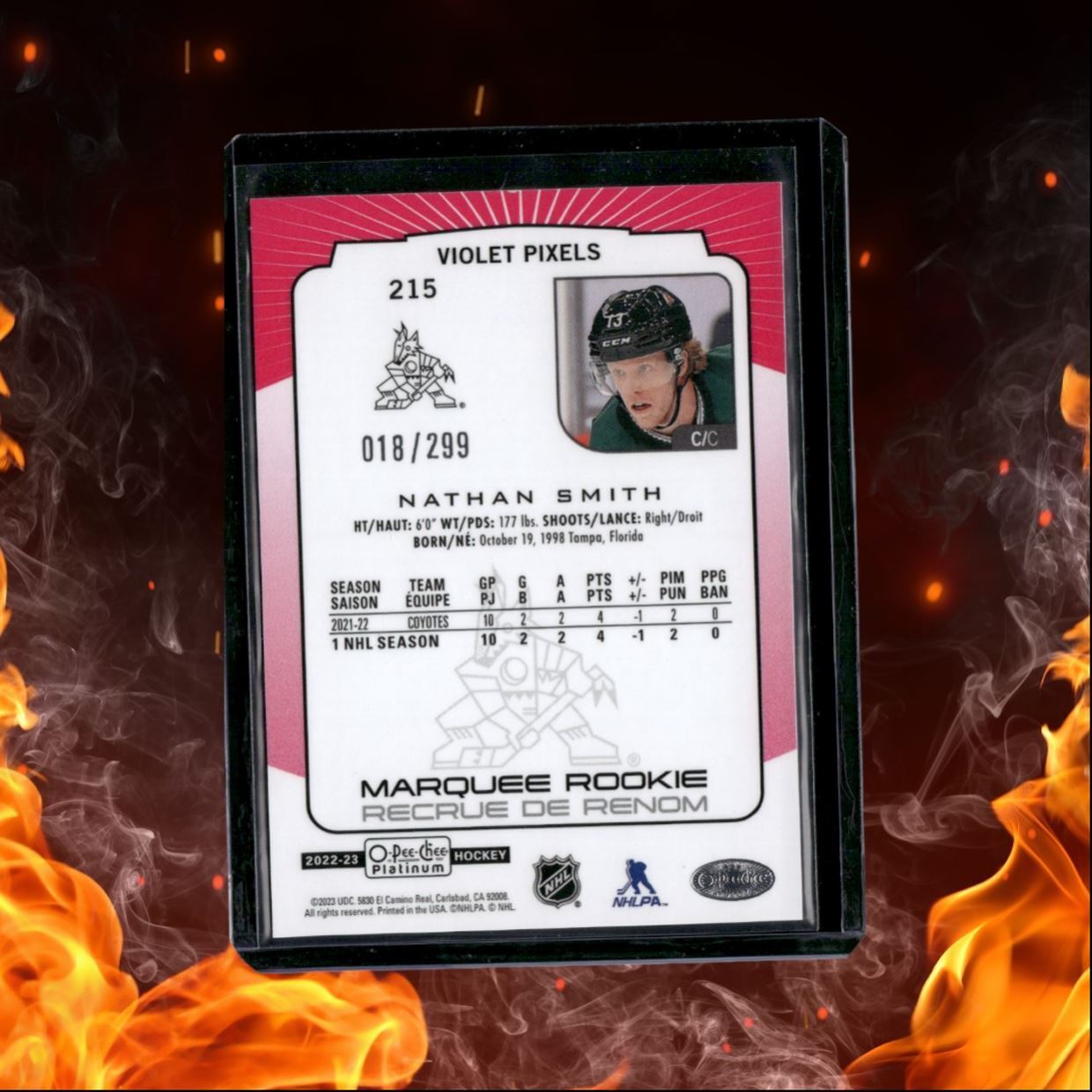 2022-23 O-Pee-Chee Platinum Nathan Smith Marquee Violet Pixels Rookie 018/299
