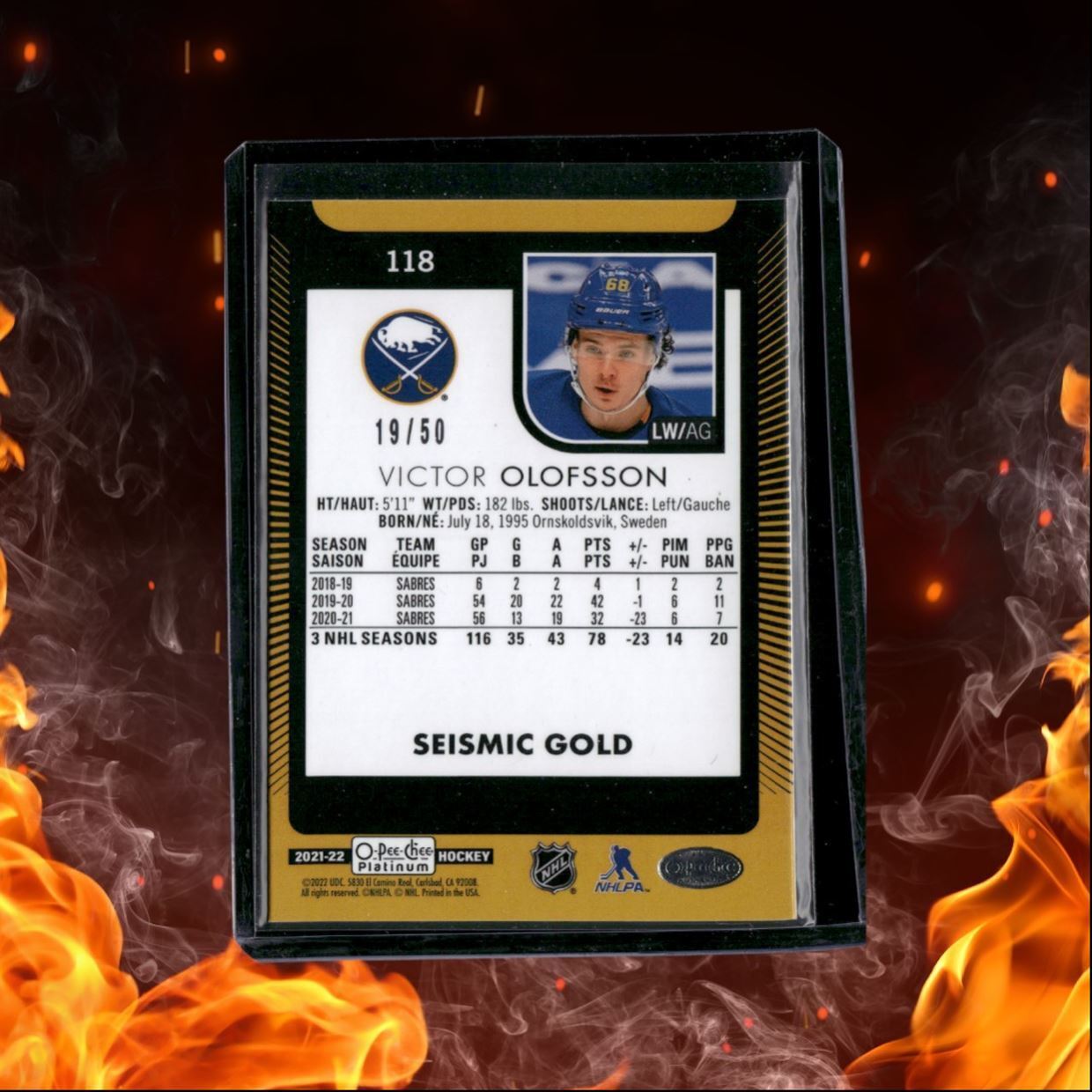 2021-22 O-Pee-Chee Platinum Victor Olofsson Seismic Gold 19/50 #118