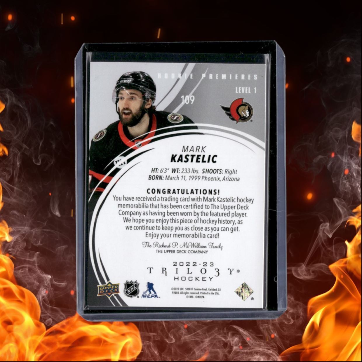 2022-23 Upper Deck Trilogy Mark Kastelic Jersey Level 1 Black Rookie 082/499