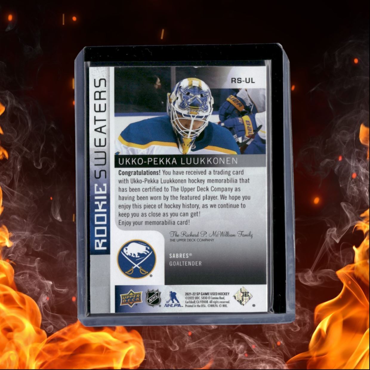 2021-22 SP Game Used Ukko-Pekka Luukkonen Sweaters Rookie 178/249 #RS-UL