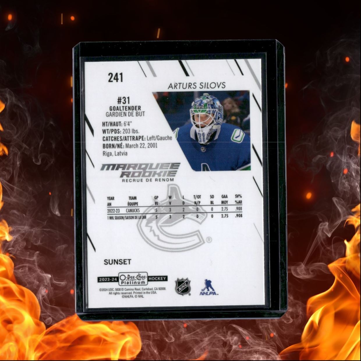 2023-24 O-Pee-Chee Platinum Arturs Silovs Marquee Sunset Rookie #241