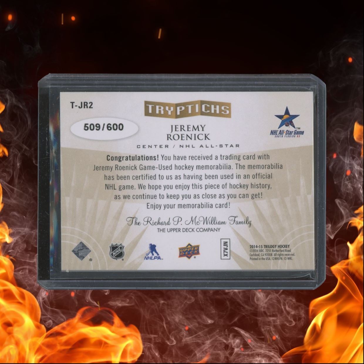 2014-15 Upper Deck Trilogy Jeremy Roenick Tryptichs Jersey All-Star Game 509/600