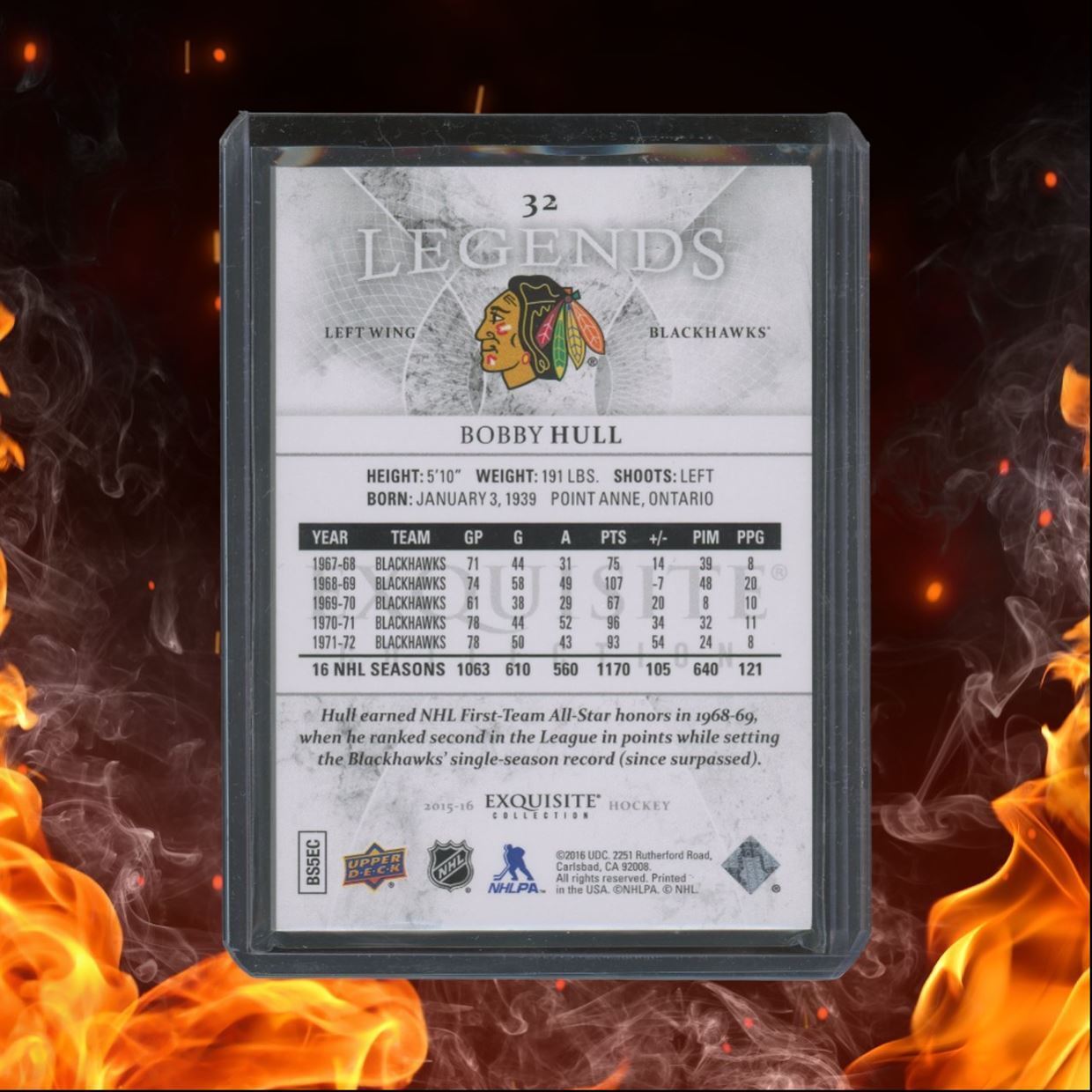 2015-16 Upper Deck Exquisite Collection Bobby Hull Legends Gold 187/499 #32