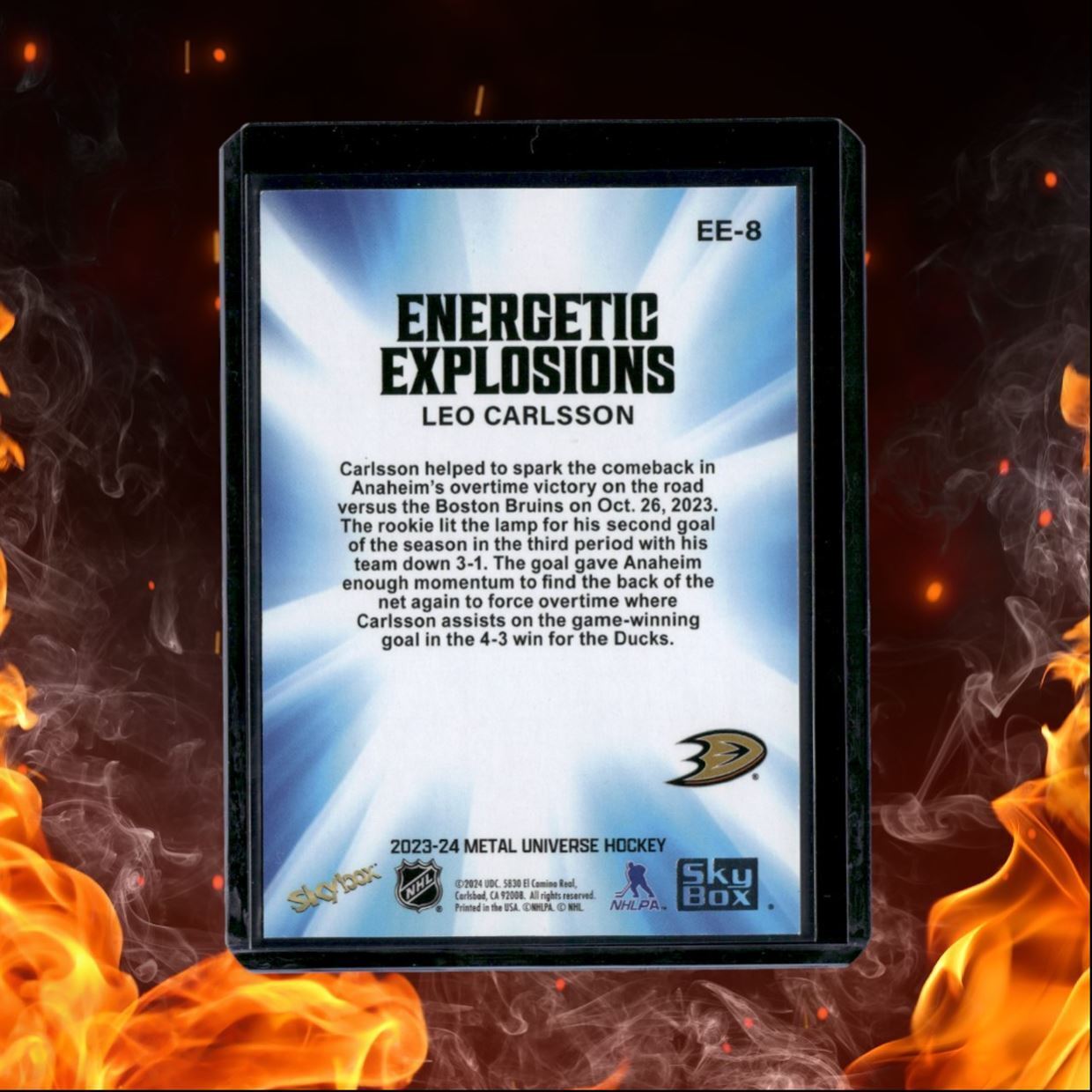 2023-24 SkyBox Metal Universe Leo Carlsson Energetic Explosions Rookie #EE-8