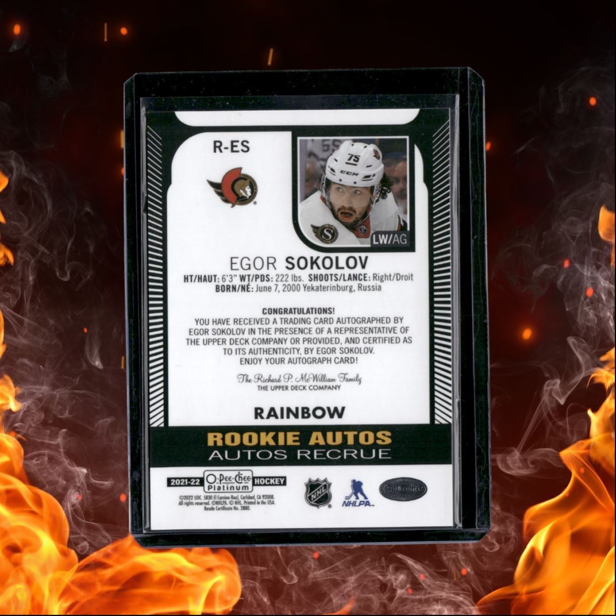 2021-22 O-Pee-Chee Platinum Egor Sokolov Rainbow Rookie Auto #R-ES